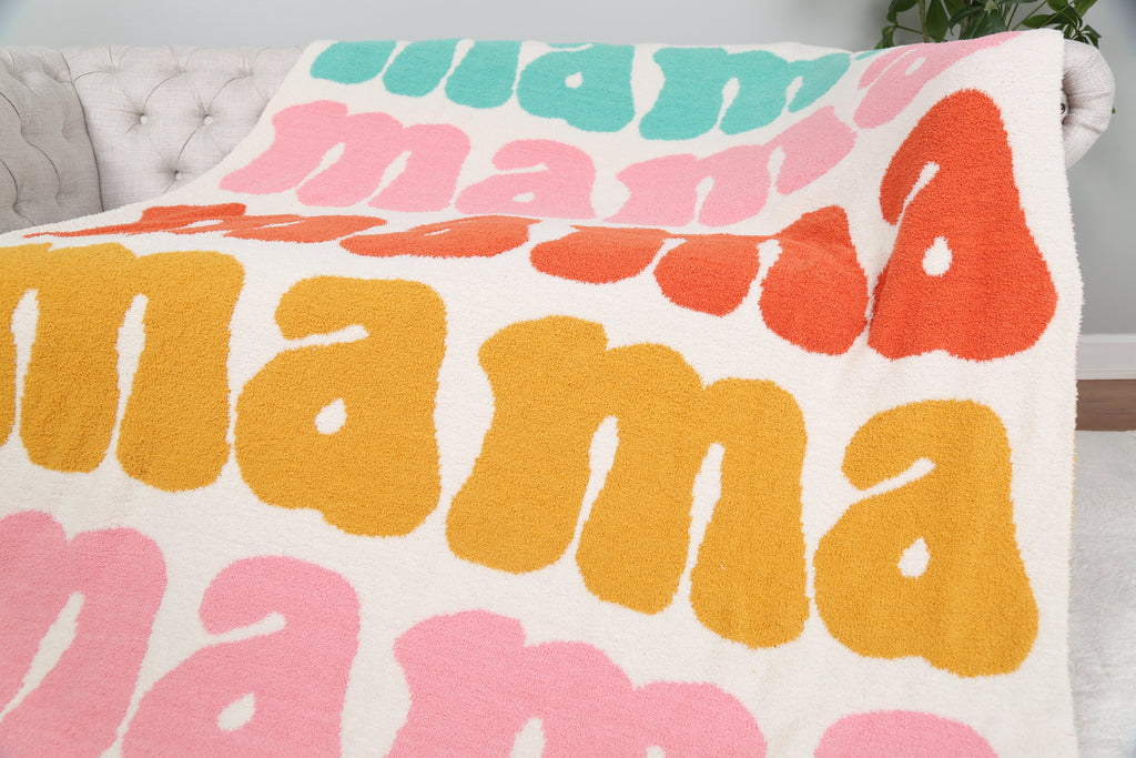 MULTI-COLORED MAMA PATTERN THROW BLANKET