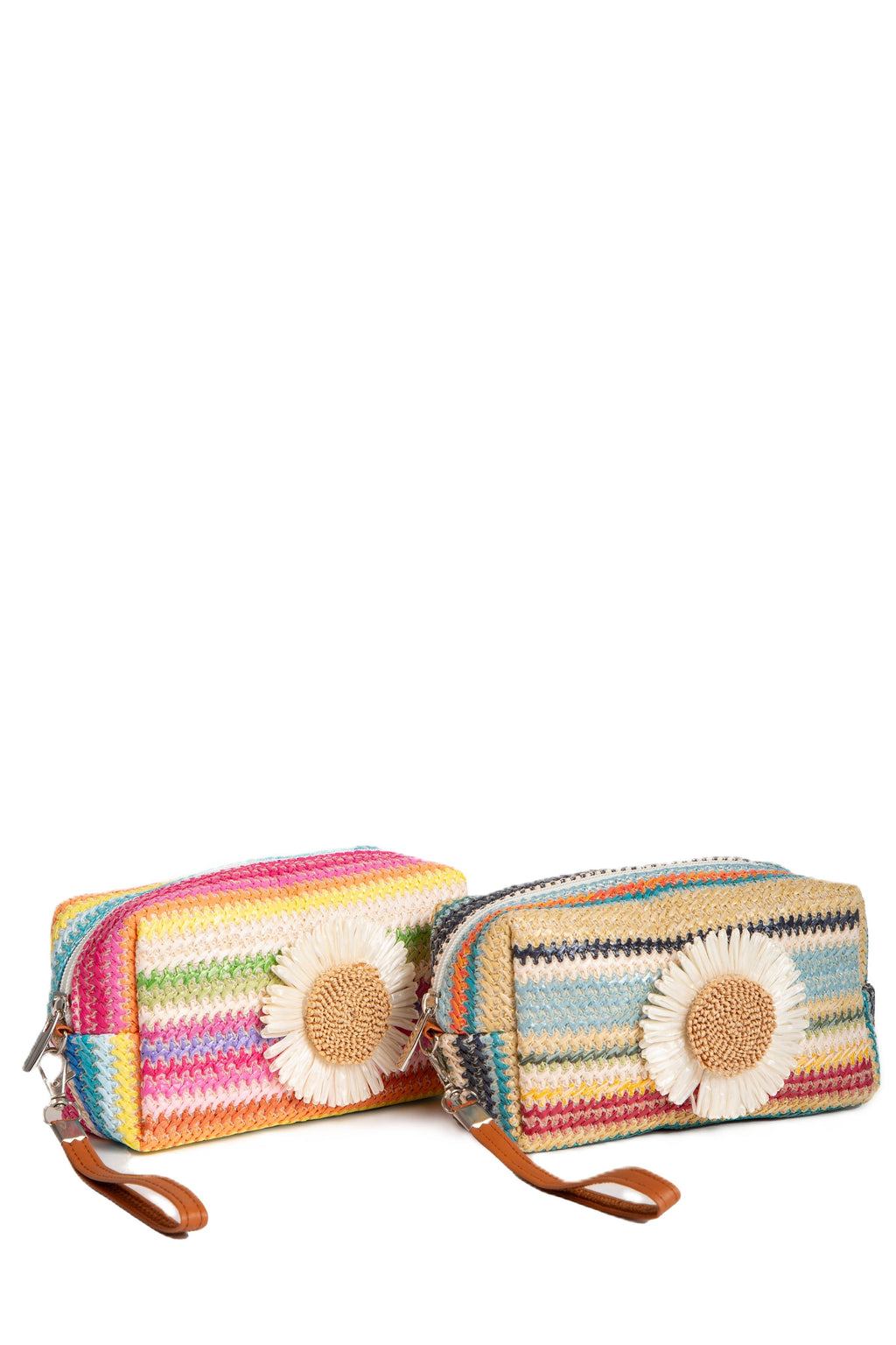 MULTI-COLORED STRIPED & DAISY PATTERN TRAVEL POUCH