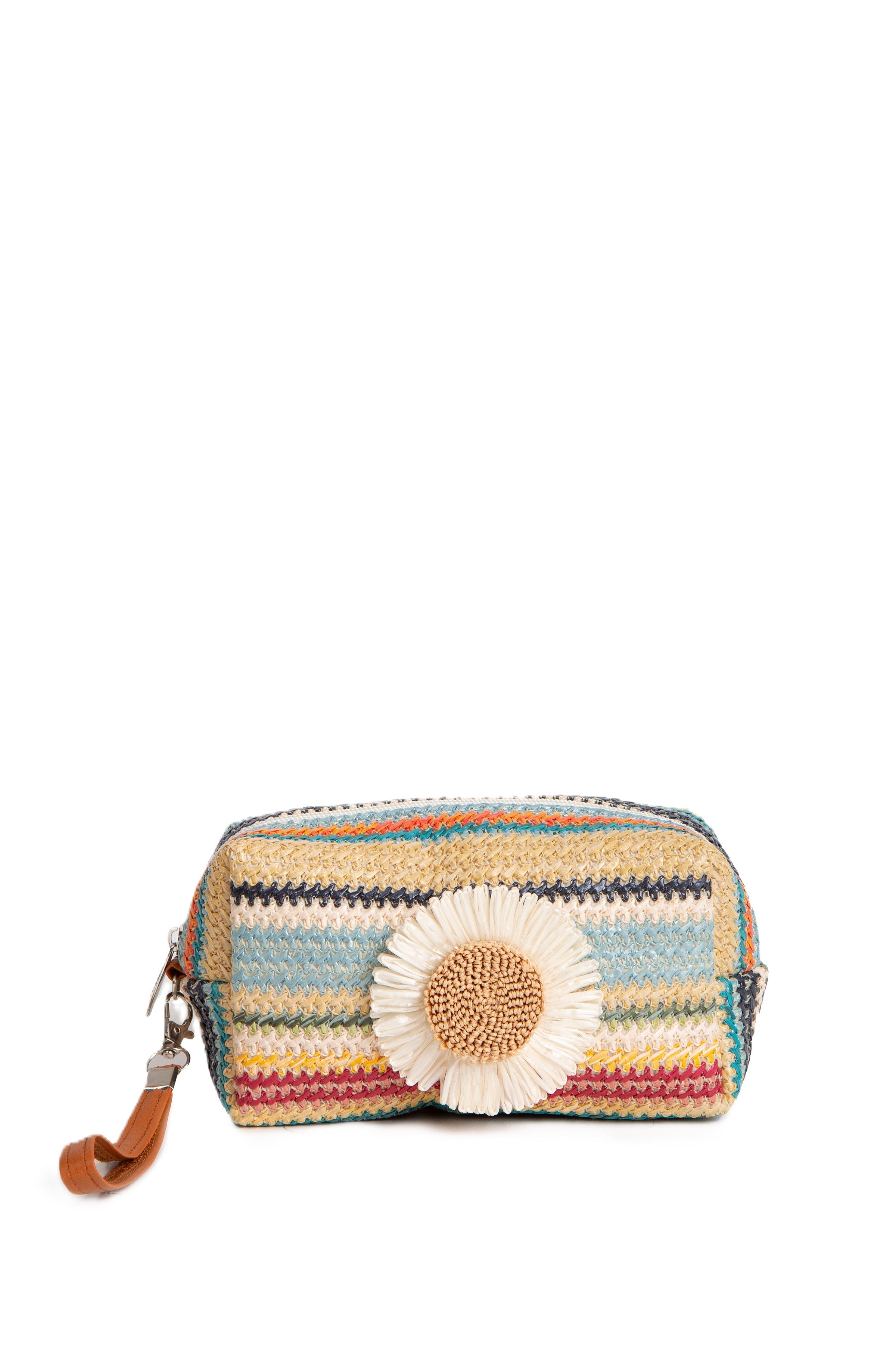 MULTI-COLORED STRIPED & DAISY PATTERN TRAVEL POUCH