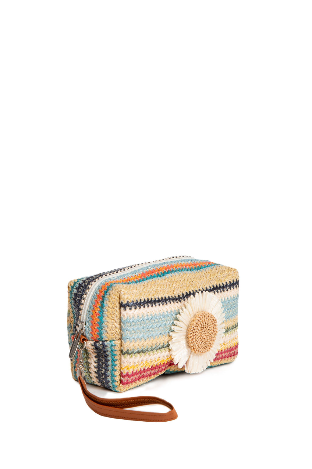 MULTI-COLORED STRIPED & DAISY PATTERN TRAVEL POUCH