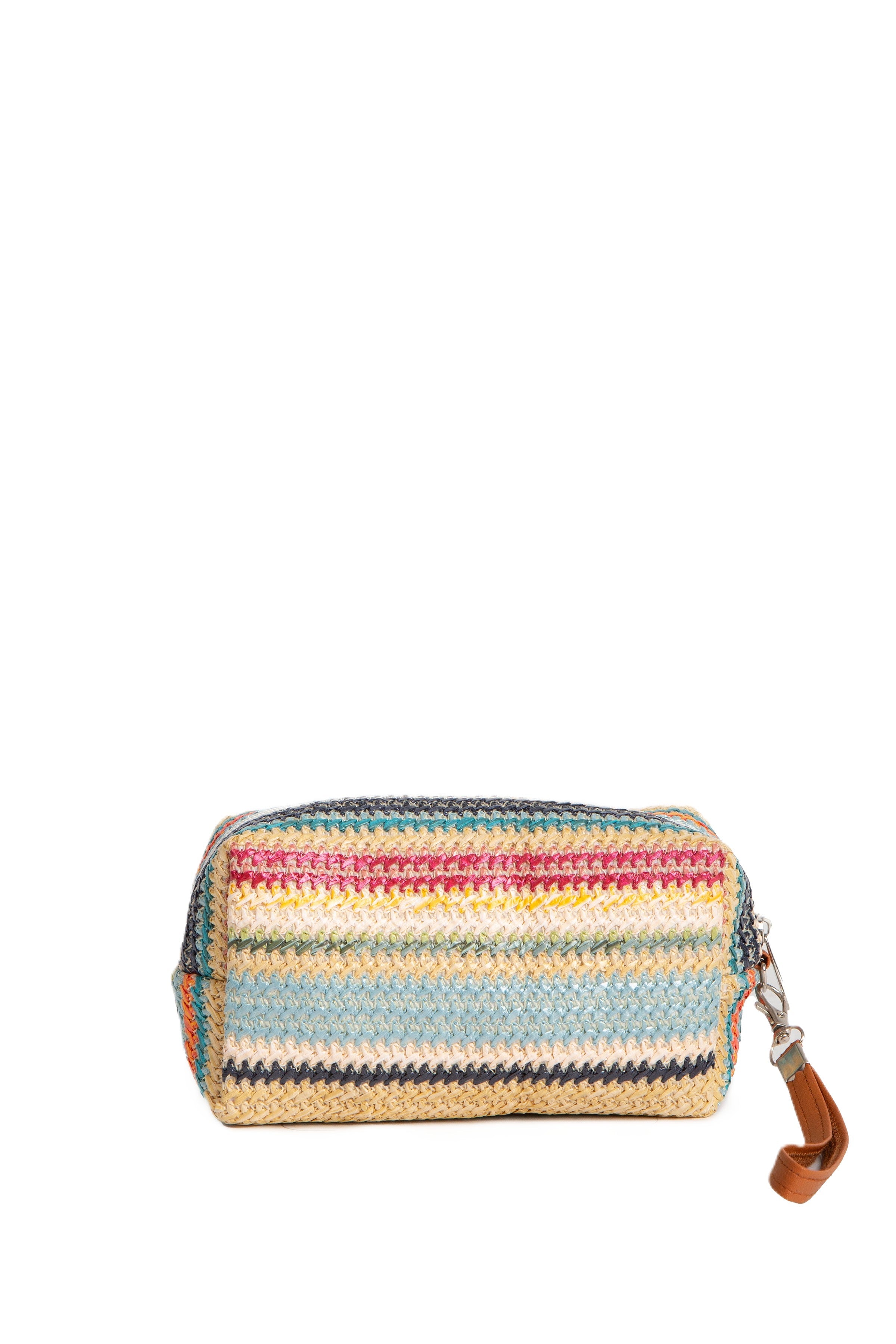 MULTI-COLORED STRIPED & DAISY PATTERN TRAVEL POUCH