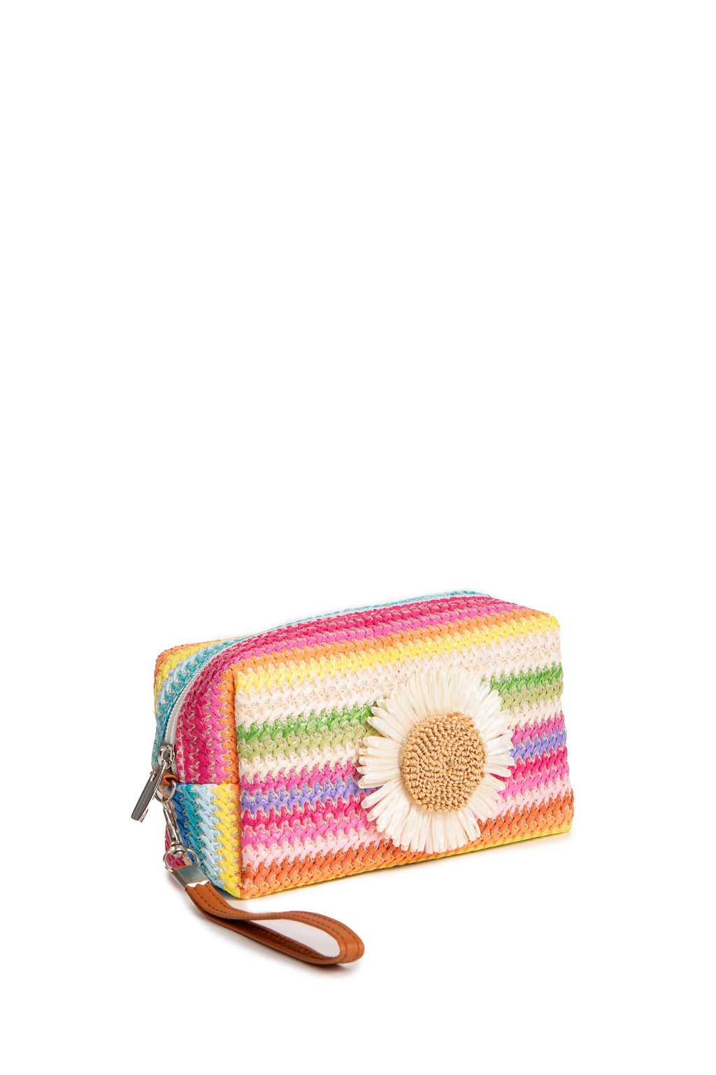 MULTI-COLORED STRIPED & DAISY PATTERN TRAVEL POUCH