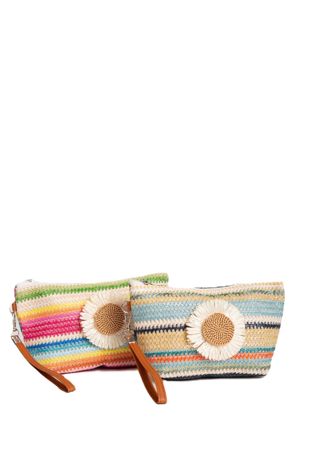 MULTI-COLORED STRIPED & DAISY PATTERN TRAVEL POUCH