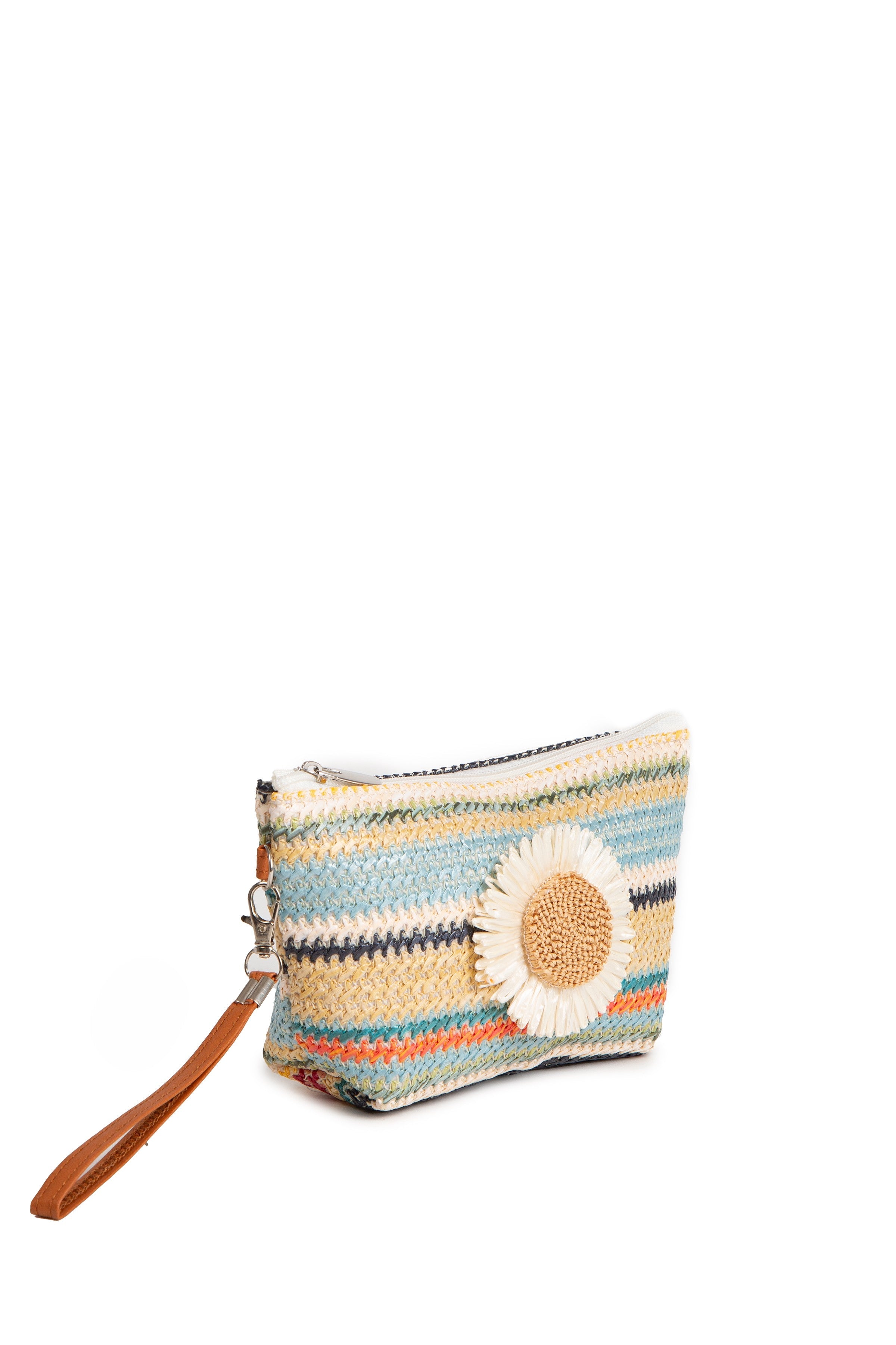 MULTI-COLORED STRIPED & DAISY PATTERN TRAVEL POUCH