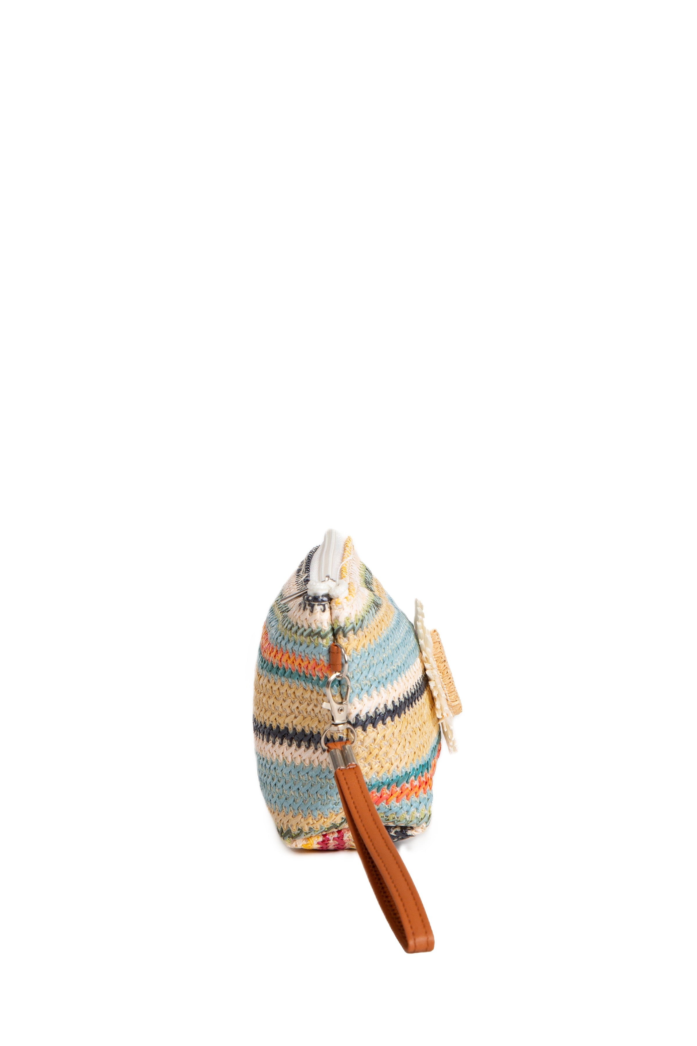 MULTI-COLORED STRIPED & DAISY PATTERN TRAVEL POUCH