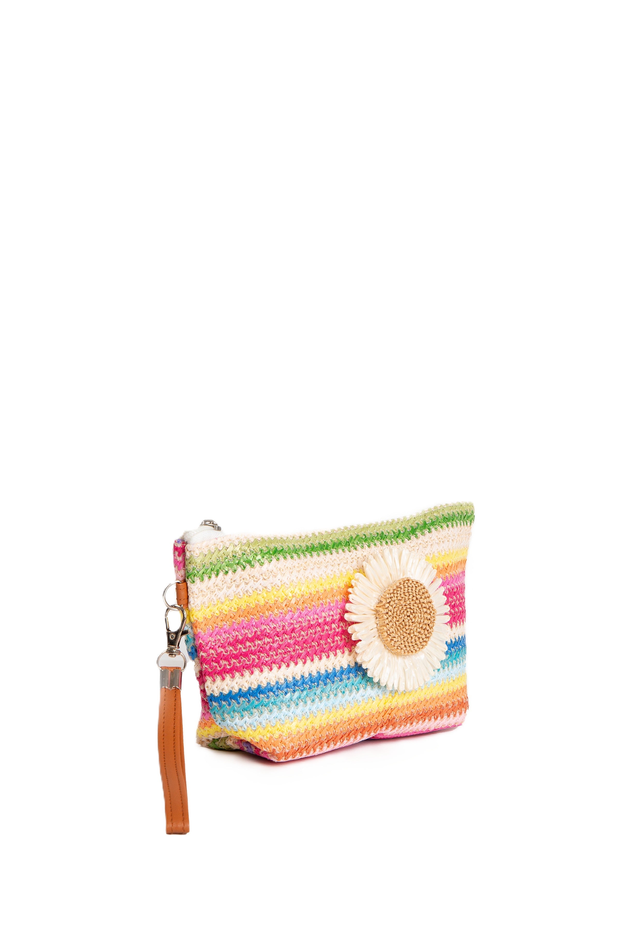 MULTI-COLORED STRIPED & DAISY PATTERN TRAVEL POUCH