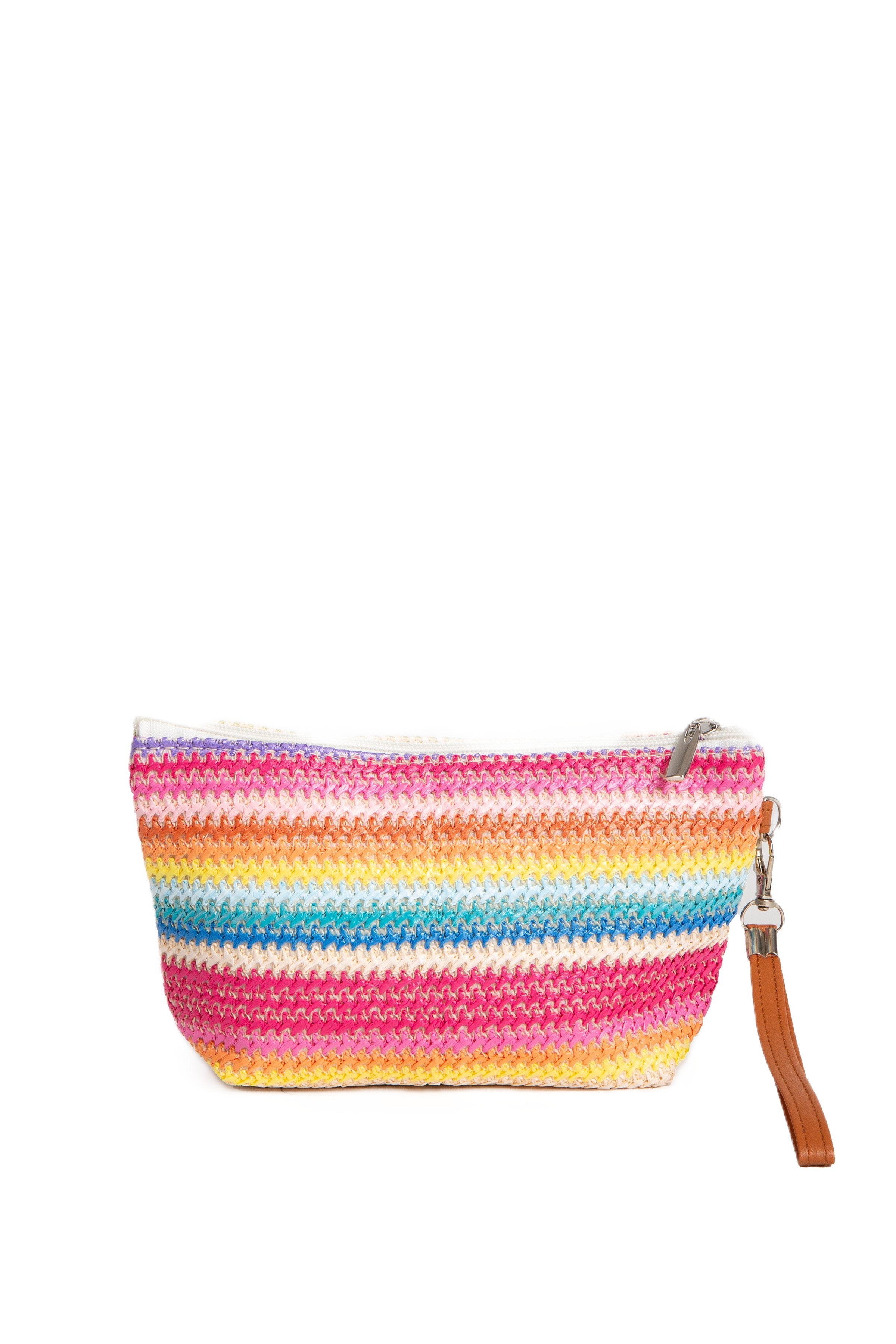 MULTI-COLORED STRIPED & DAISY PATTERN TRAVEL POUCH