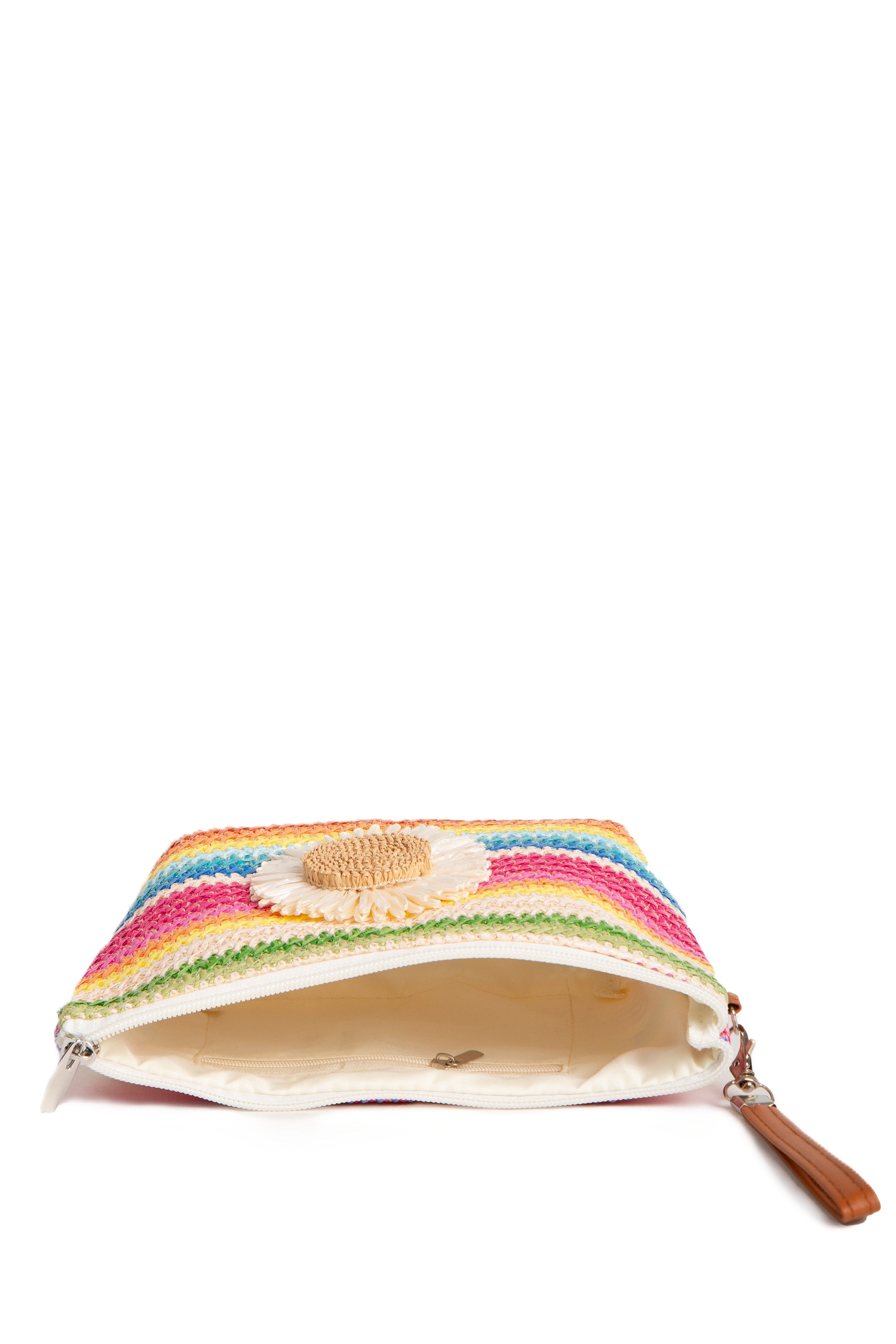 MULTI-COLORED STRIPED & DAISY PATTERN TRAVEL POUCH