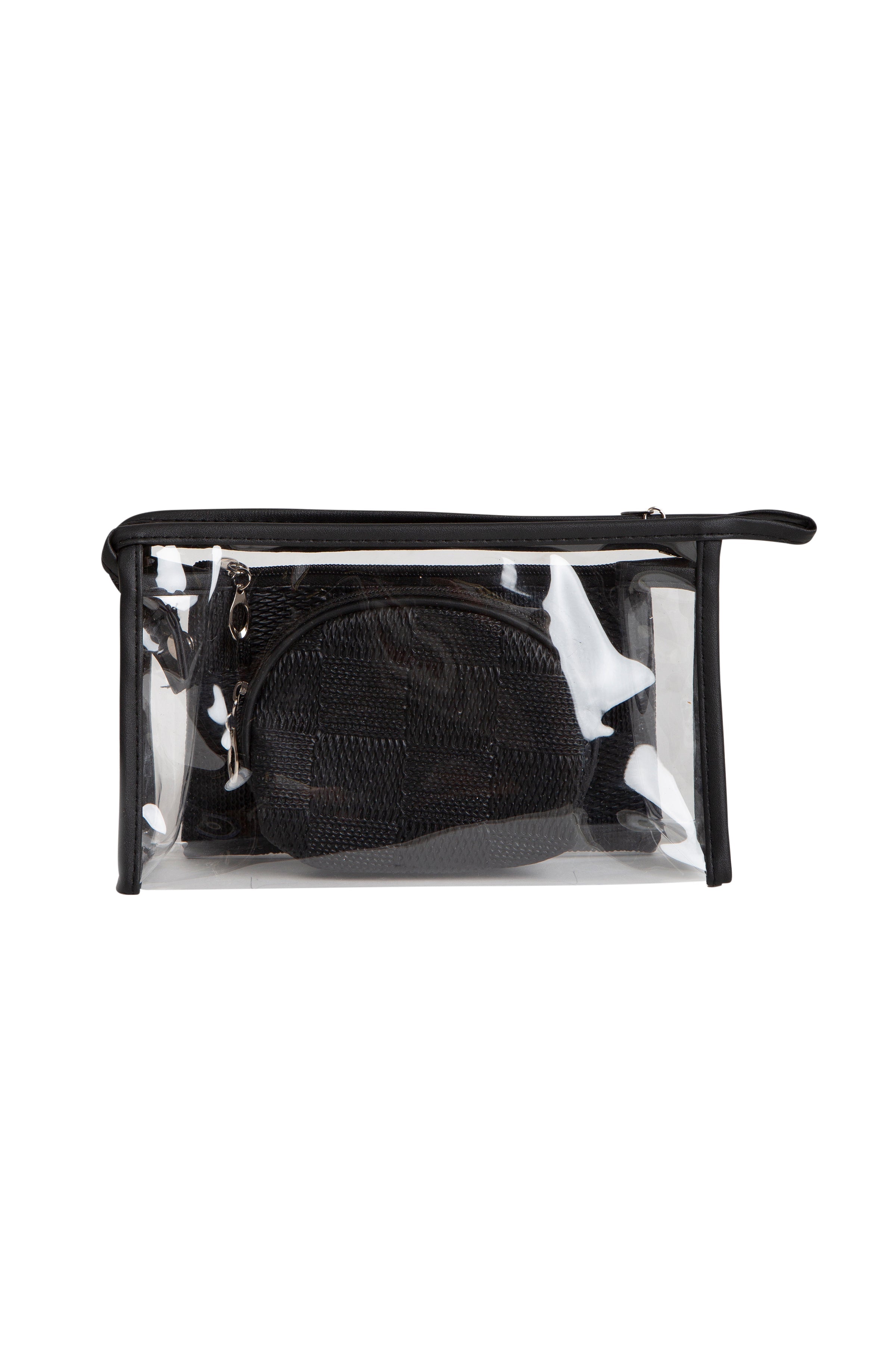 TRANSPARENT & SOLID COLOR COSMETIC TRAVEL POUCH SET