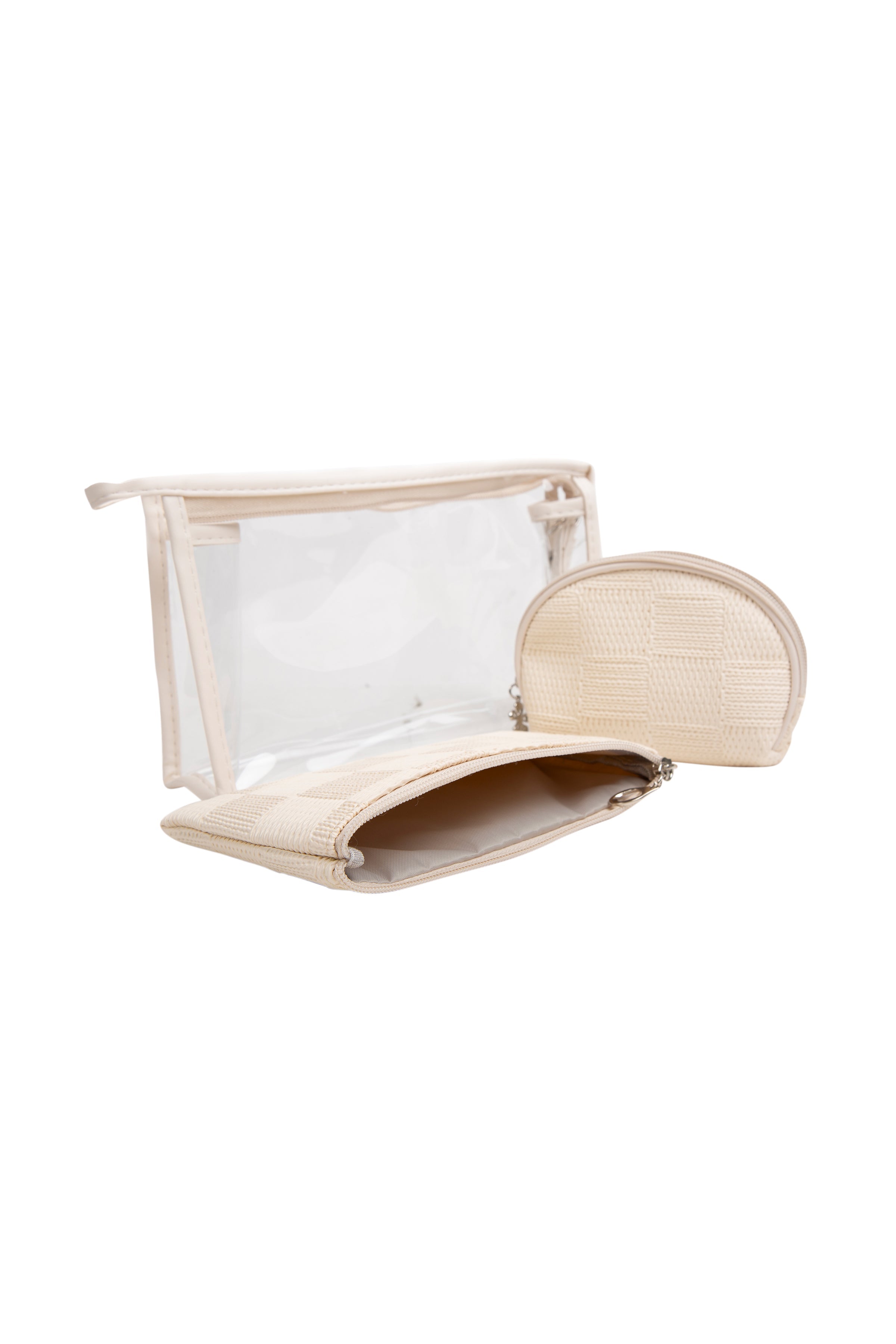 TRANSPARENT & SOLID COLOR COSMETIC TRAVEL POUCH SET