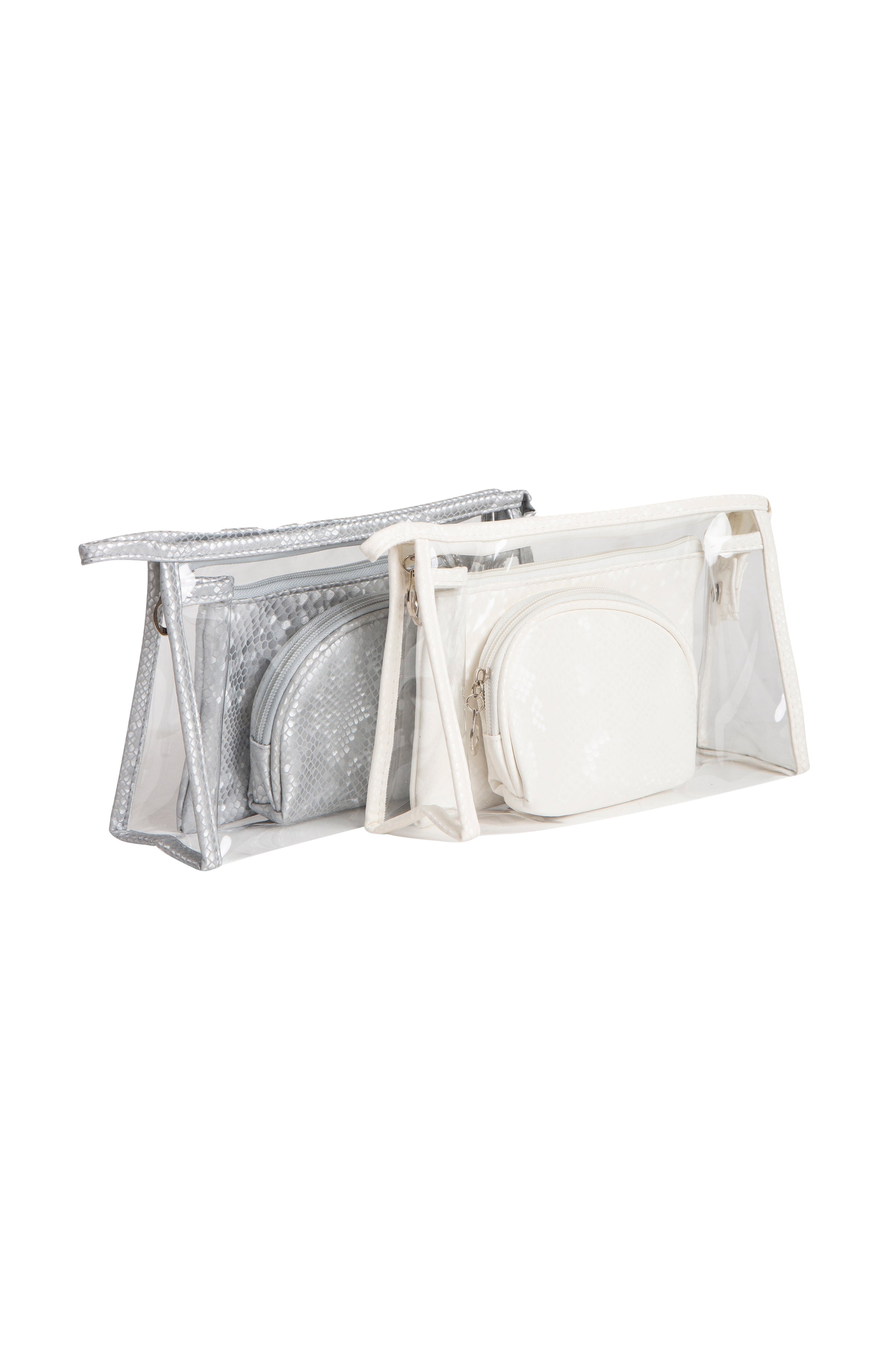 TRANSPARENT & SNAKE-SKIN PATTERN COSMETIC TRAVEL POUCH SET