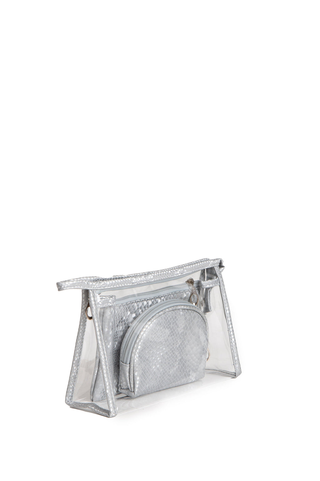 TRANSPARENT & SNAKE-SKIN PATTERN COSMETIC TRAVEL POUCH SET