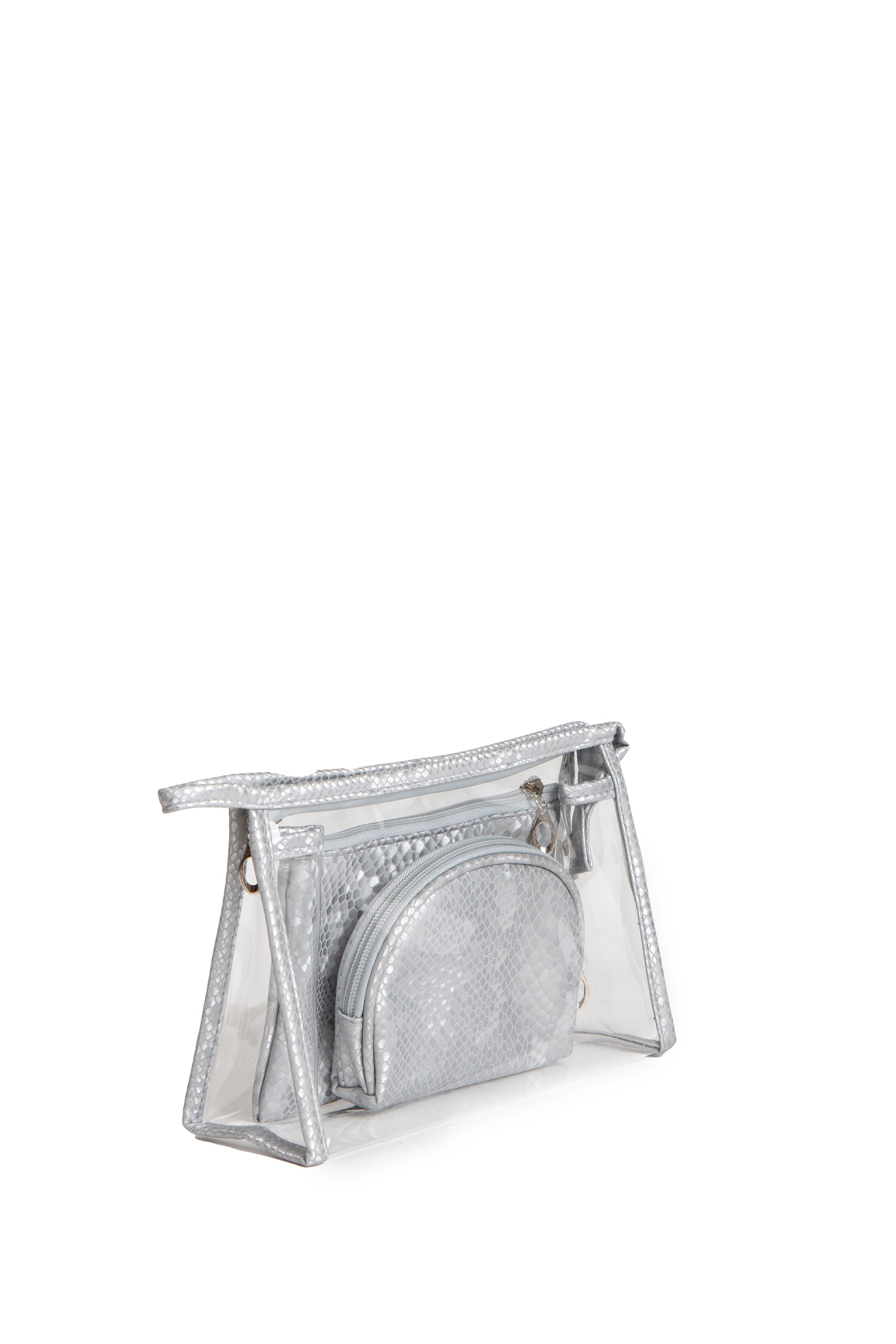 TRANSPARENT & SNAKE-SKIN PATTERN COSMETIC TRAVEL POUCH SET