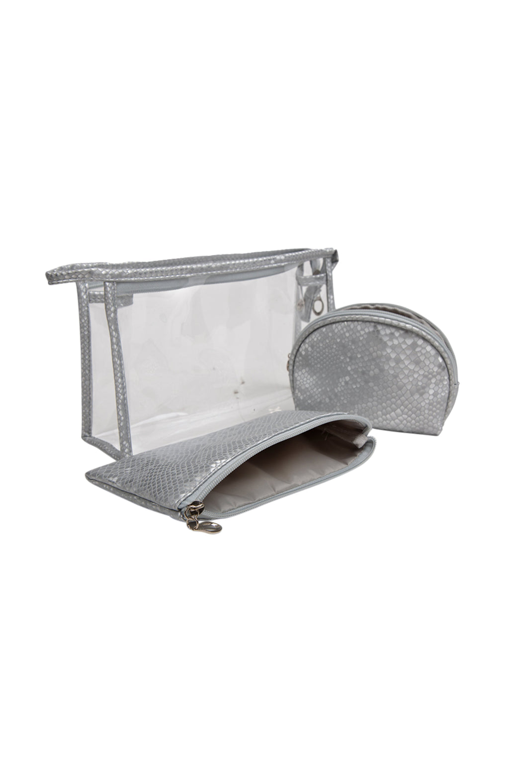 TRANSPARENT & SNAKE-SKIN PATTERN COSMETIC TRAVEL POUCH SET