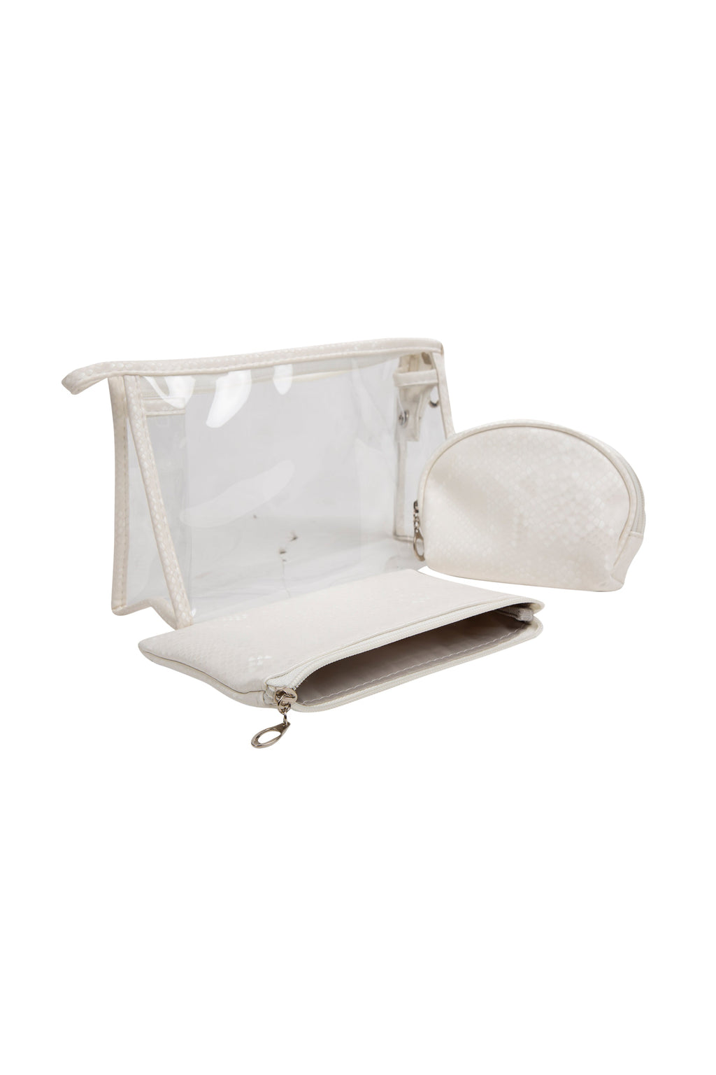 TRANSPARENT & SNAKE-SKIN PATTERN COSMETIC TRAVEL POUCH SET