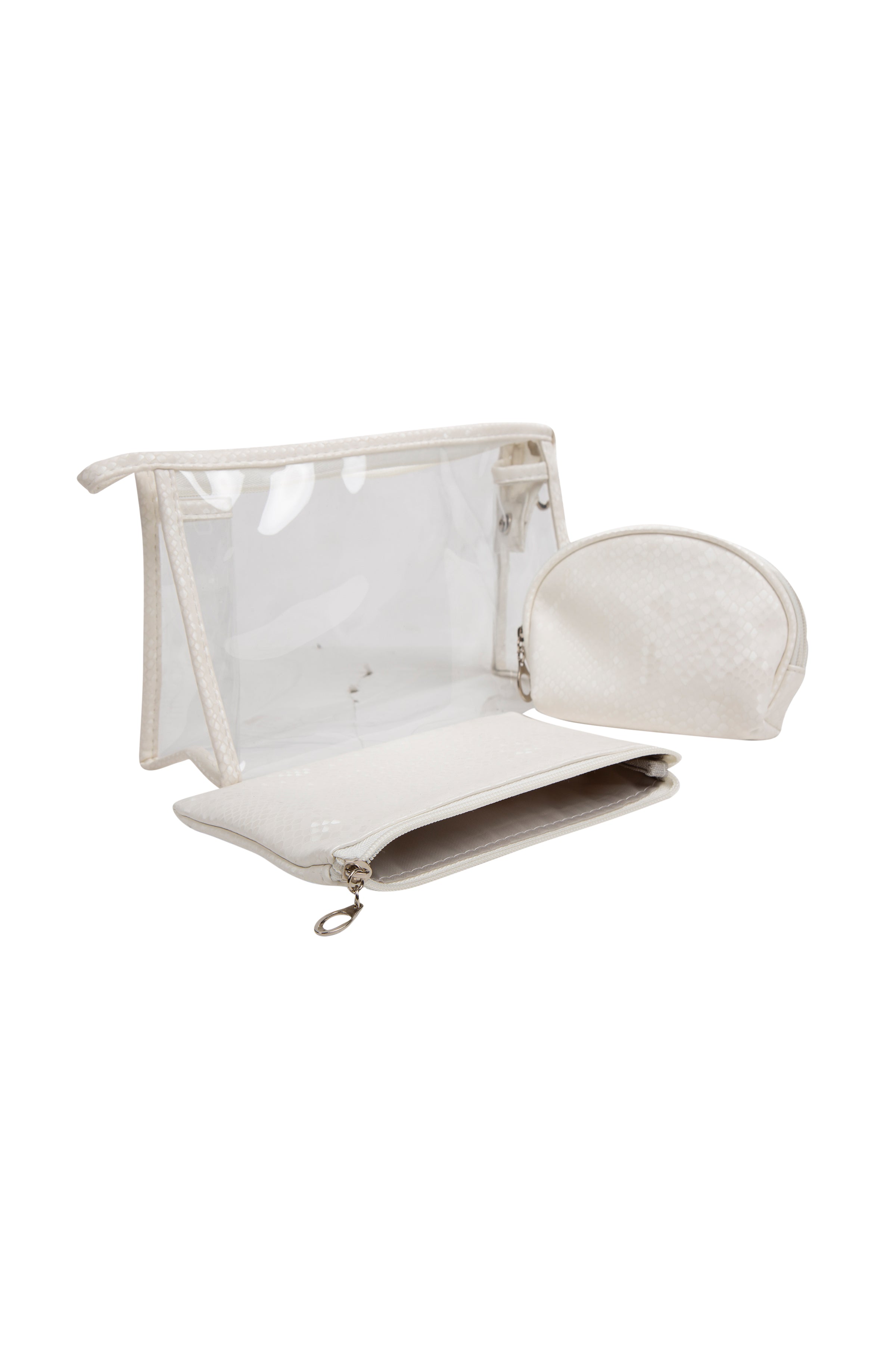 TRANSPARENT & SNAKE-SKIN PATTERN COSMETIC TRAVEL POUCH SET