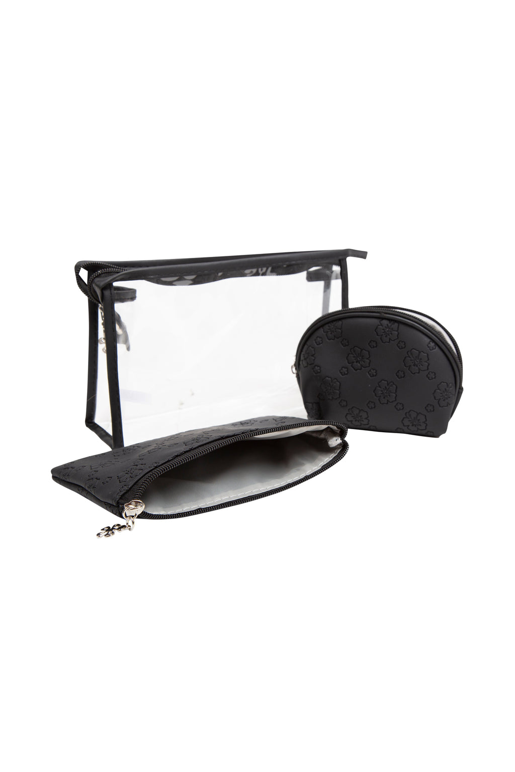 TRANSPARENT & FLORAL PATTERN COSMETIC TRAVEL POUCH SET