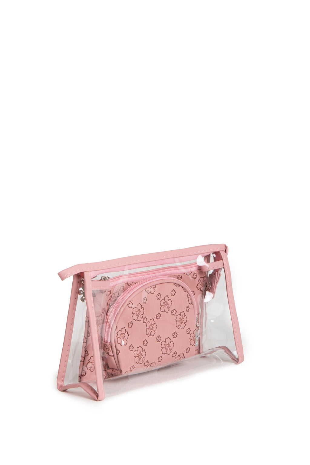TRANSPARENT & FLORAL PATTERN COSMETIC TRAVEL POUCH SET