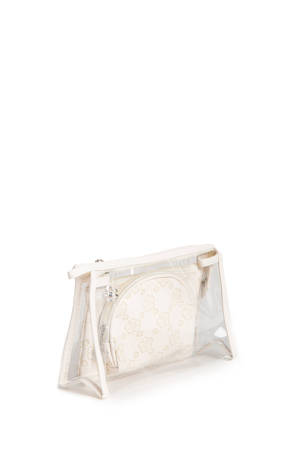 TRANSPARENT & FLORAL PATTERN COSMETIC TRAVEL POUCH SET