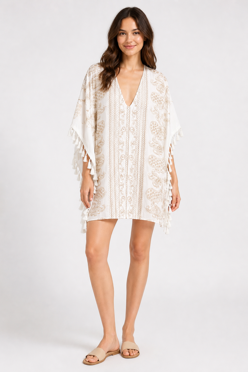 FLORAL & PAISLEY PATTERN COVER-UP PONCHO