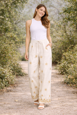 FLORAL PATTERN LINEN PANTS