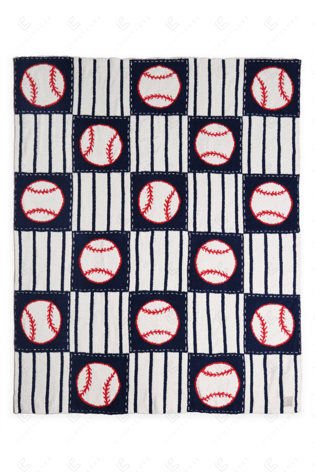 BASEBALL CHECKERED & PIN-STRIPED PATTERN THROW BLANKET NAVY THROW BLANKETS