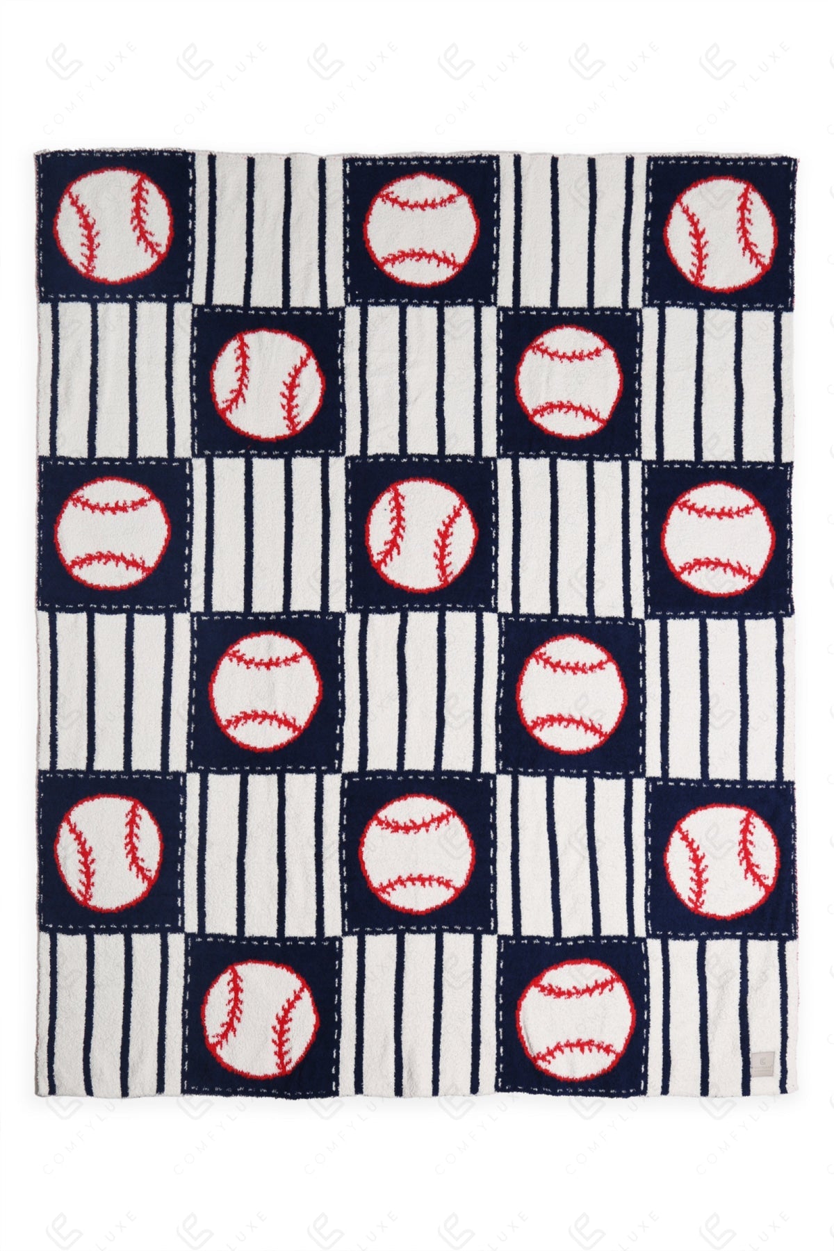 BASEBALL CHECKERED & PIN-STRIPED PATTERN THROW BLANKET NAVY THROW BLANKETS