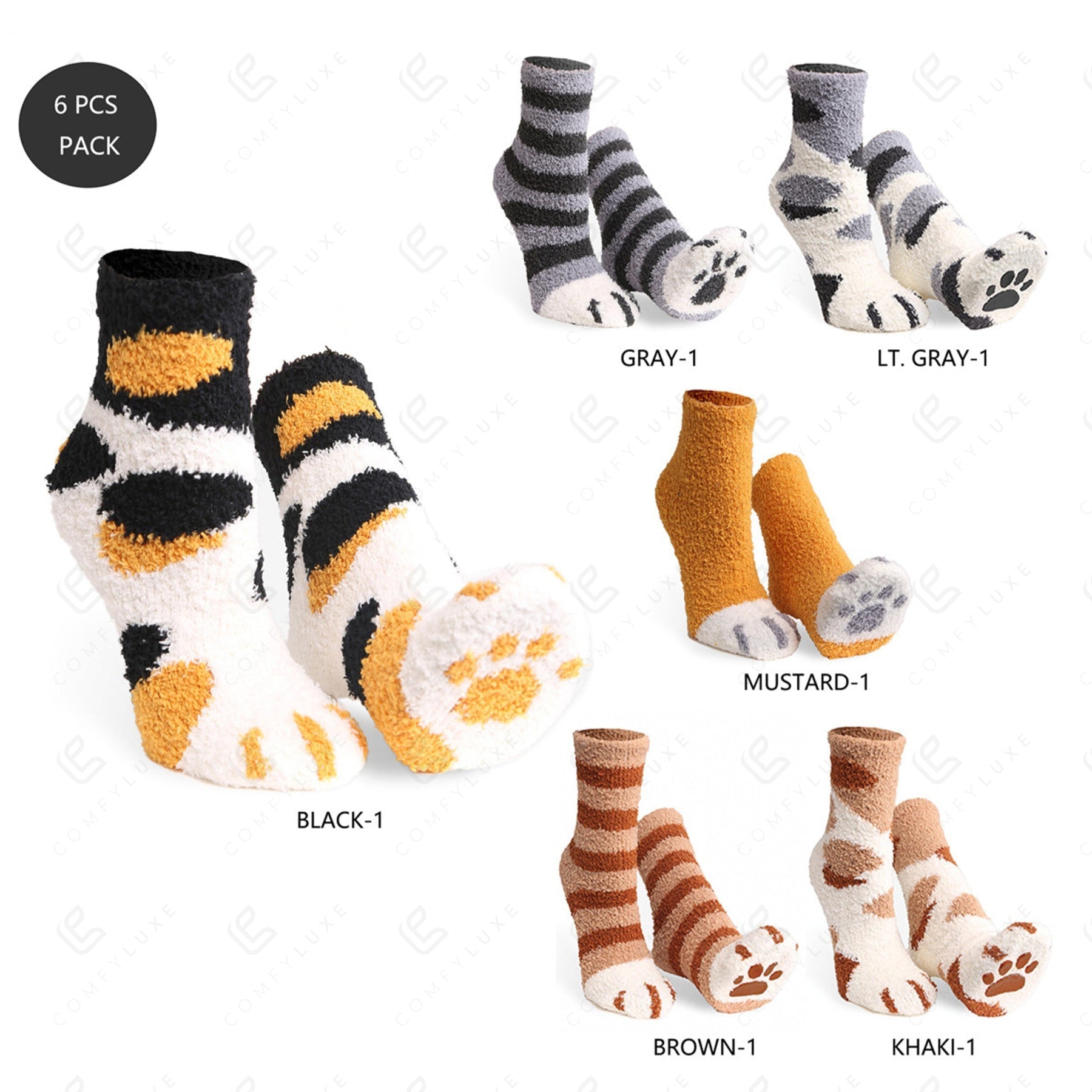 CAT & PAW PRINT PATTERN MINI-CREW SOCKS SOCKS