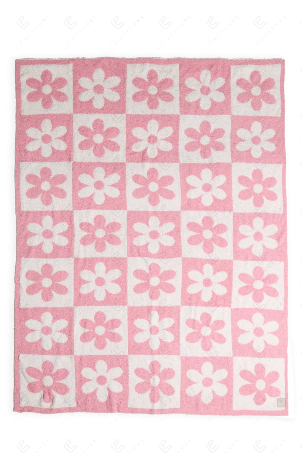 CHECKERED & DAISY PATTERN THROW BLANKET PINK THROW BLANKETS