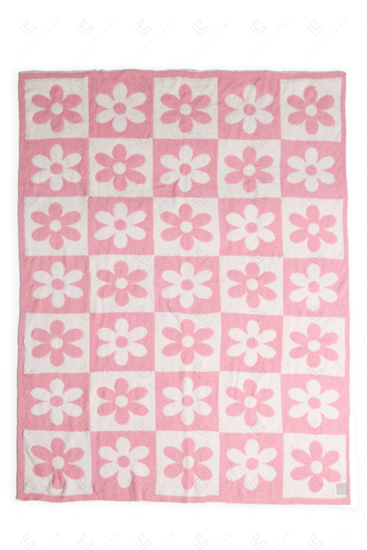 CHECKERED & DAISY PATTERN THROW BLANKET PINK THROW BLANKETS