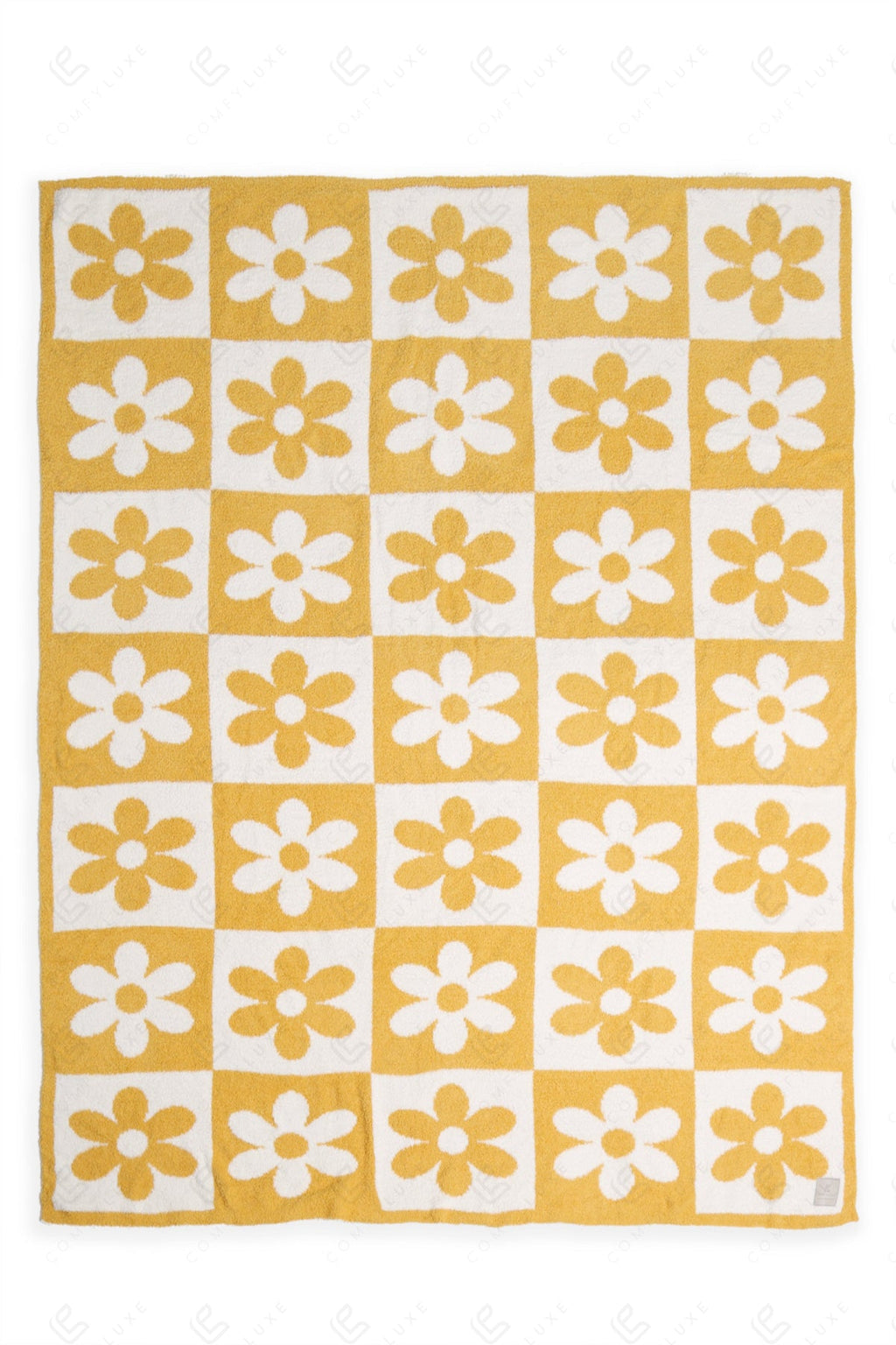 CHECKERED & DAISY PATTERN THROW BLANKET YELLOW THROW BLANKETS