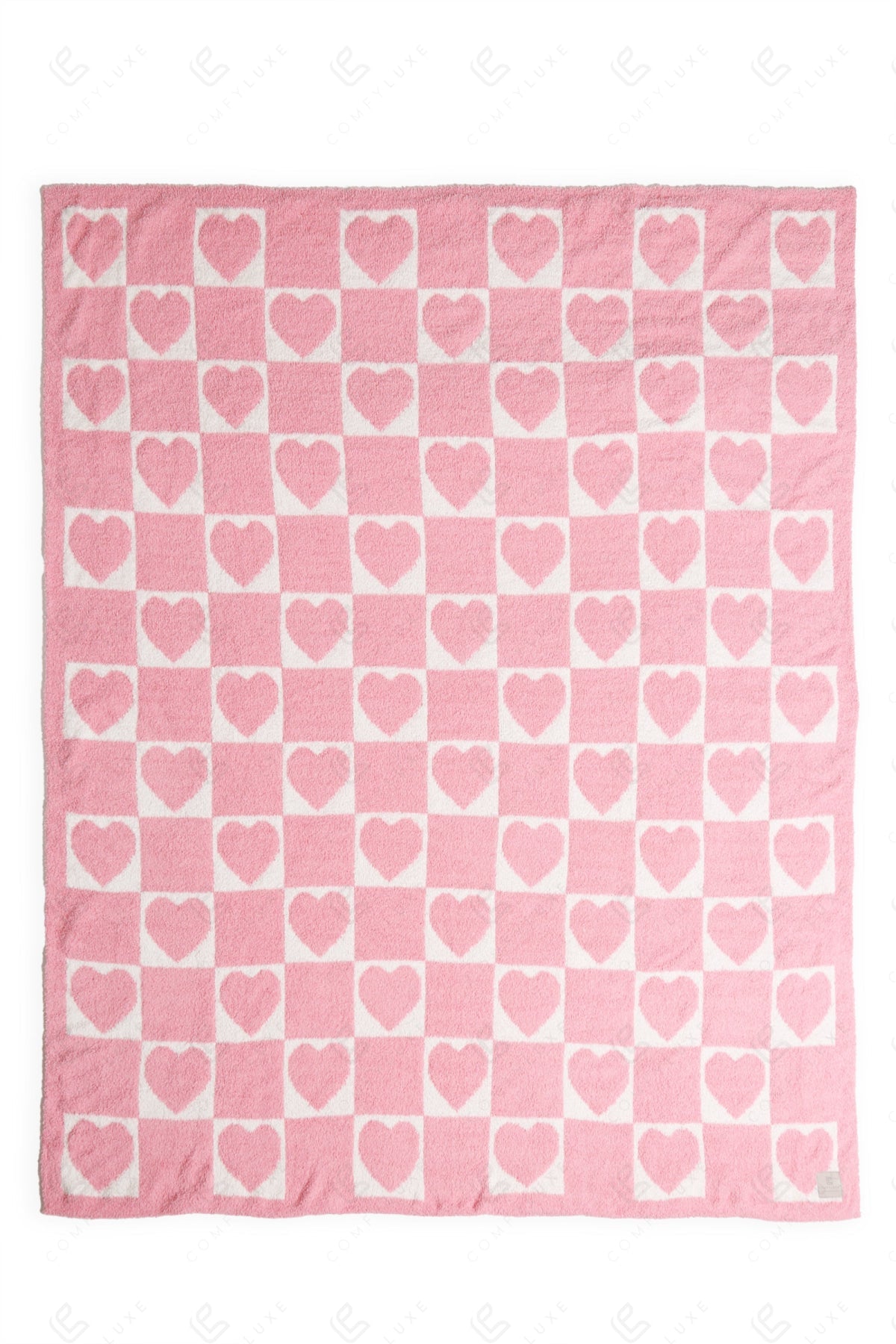 CHECKERED & HEART PATTERN THROW BLANKET PINK THROW BLANKETS