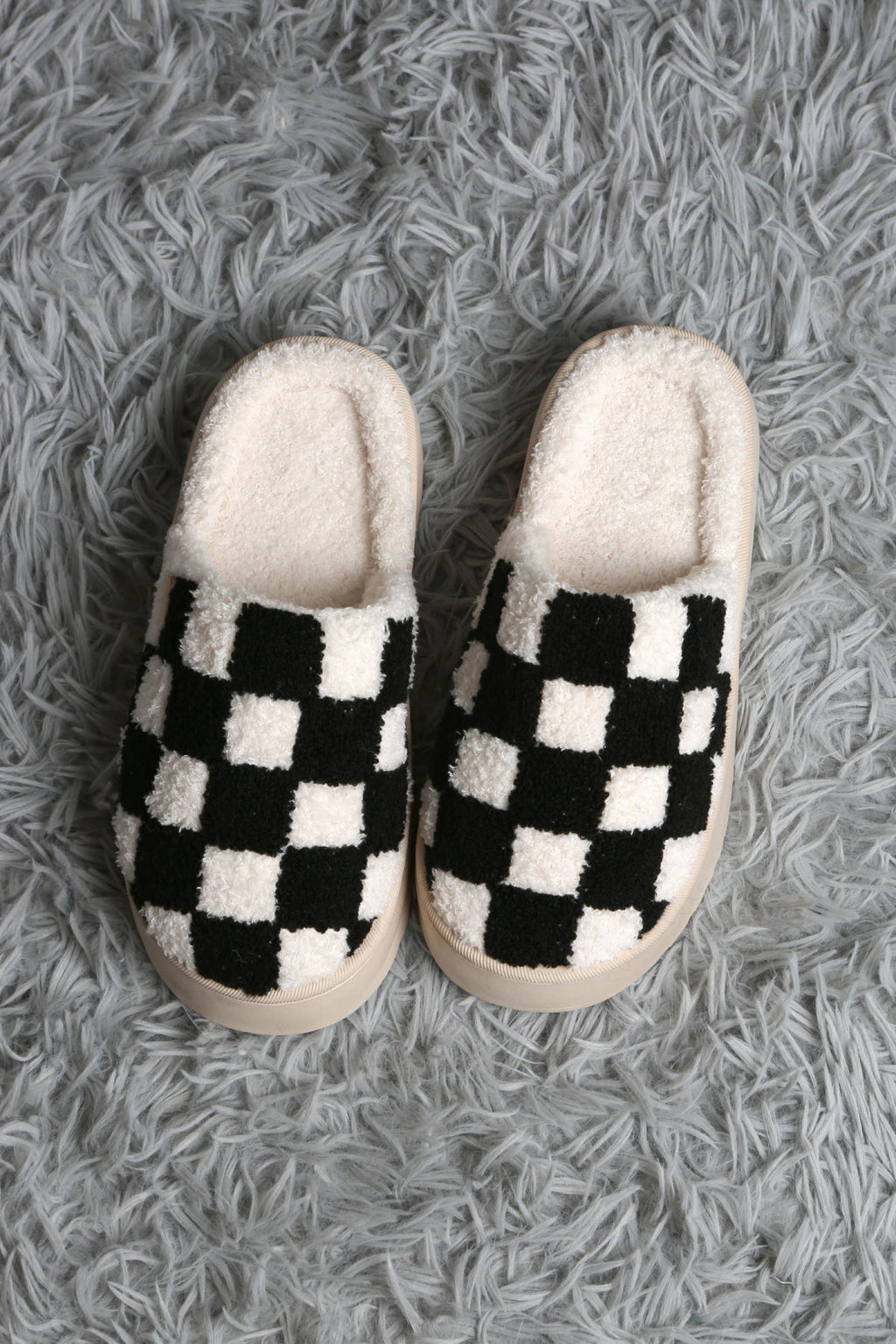 CHECKERED PATTERN PLATFORM SLIPPERS BLACK / M/L SLIPPERS/SLIDES
