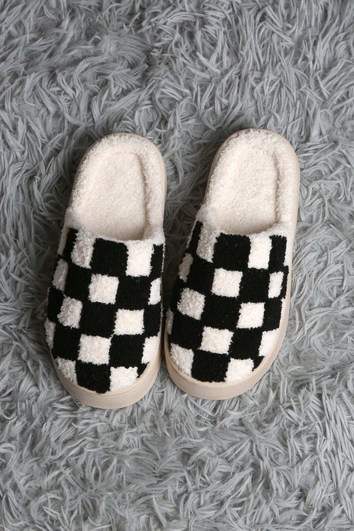 CHECKERED PATTERN PLATFORM SLIPPERS BLACK / M/L SLIPPERS/SLIDES