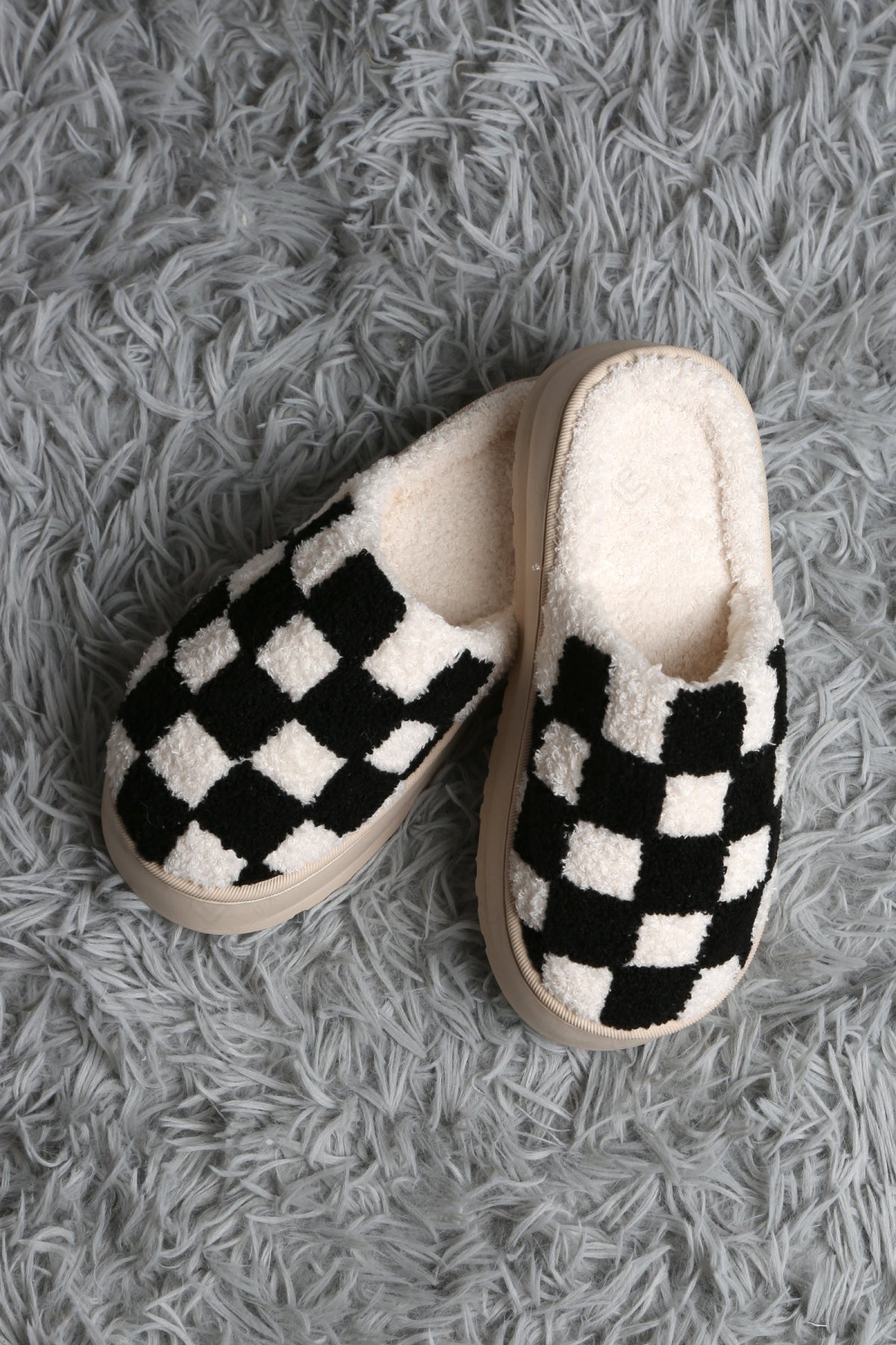 CHECKERED PATTERN PLATFORM SLIPPERS SLIPPERS/SLIDES