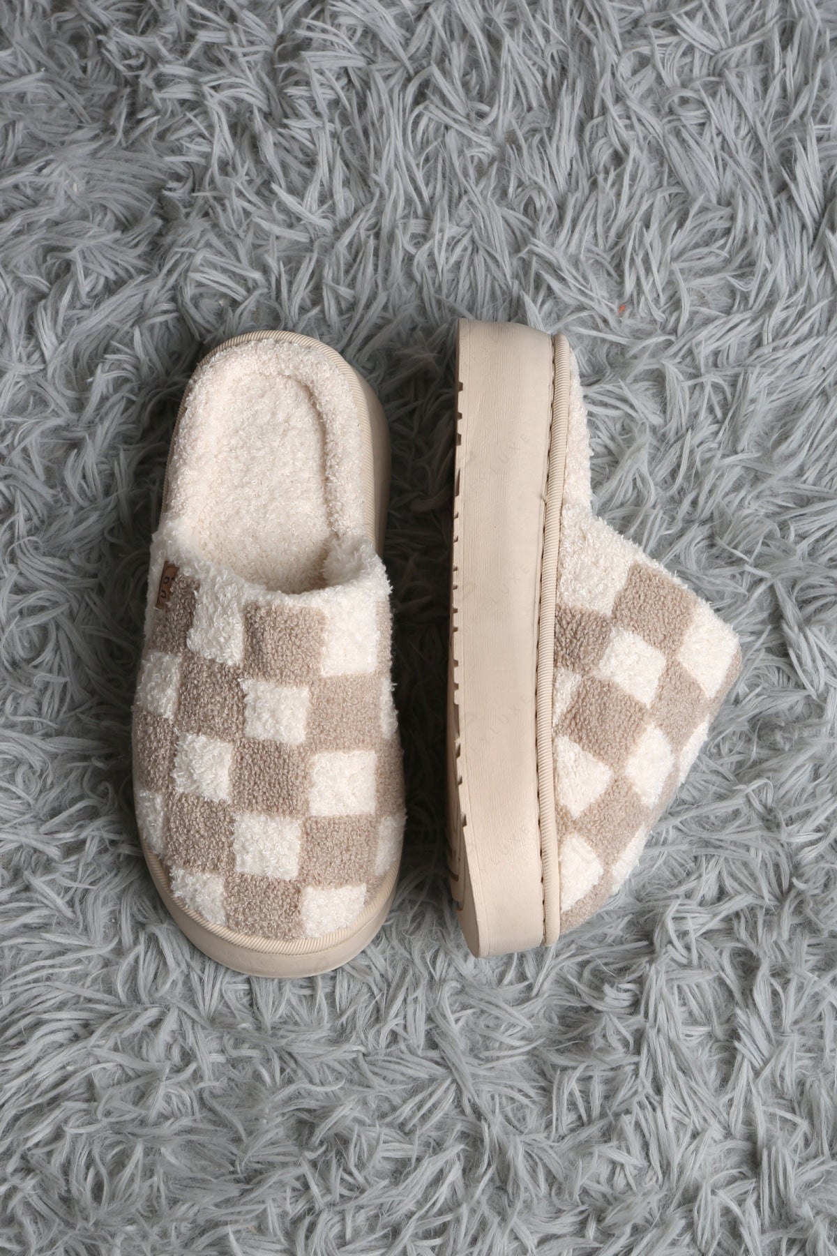 CHECKERED PATTERN PLATFORM SLIPPERS SLIPPERS/SLIDES