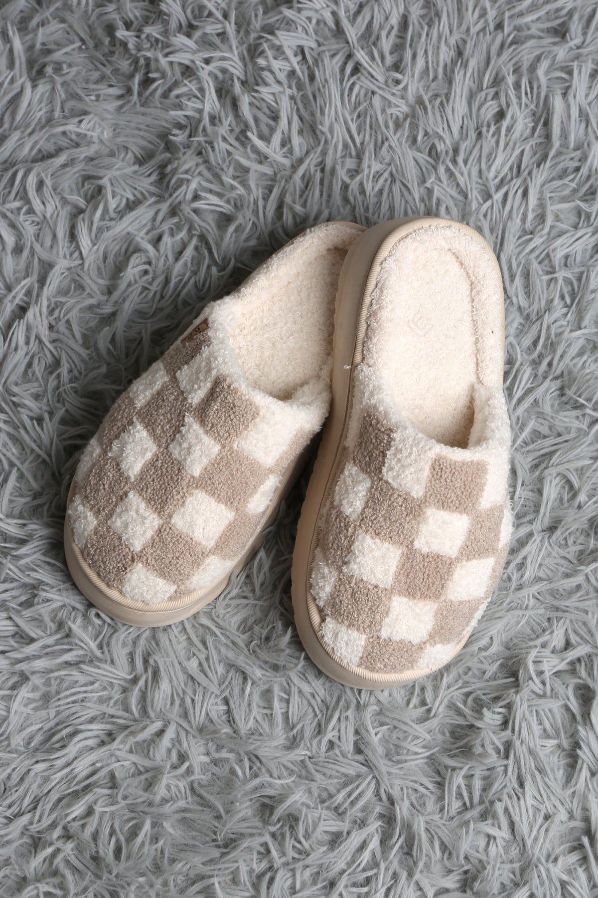 CHECKERED PATTERN PLATFORM SLIPPERS SLIPPERS/SLIDES