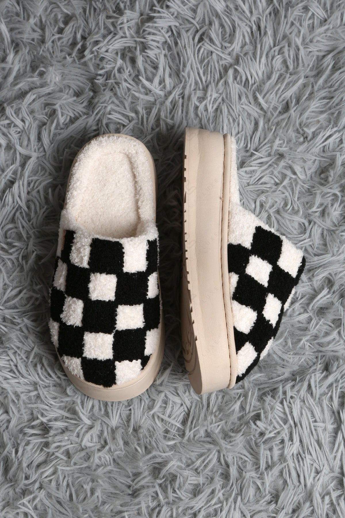 CHECKERED PATTERN PLATFORM SLIPPERS SLIPPERS/SLIDES