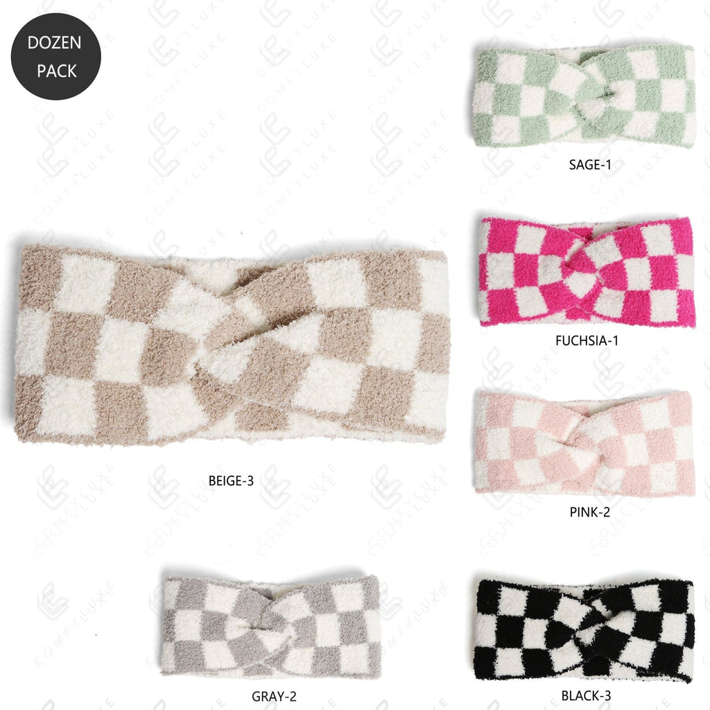 CHECKERED PATTER TWIST KNOT HEADBAND HEADWEAR