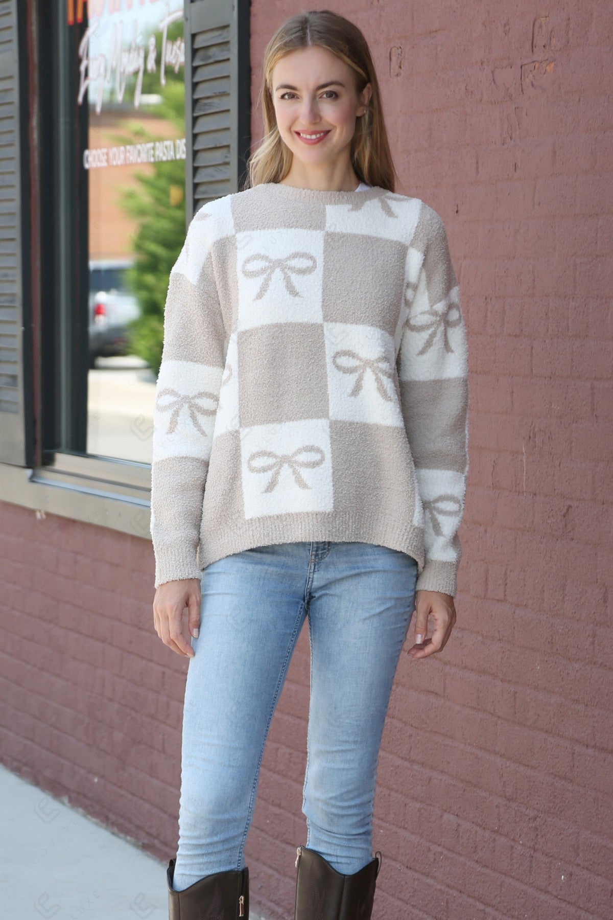 CHECKERED & RIBBON PATTERN SWEATER APPAREL
