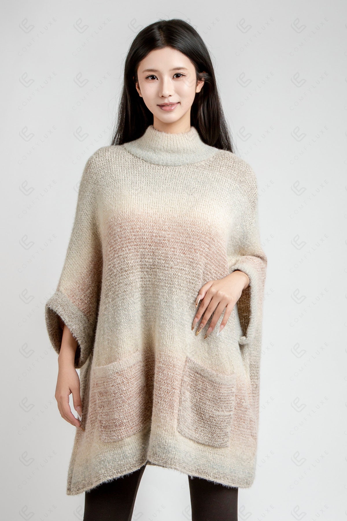 COLOR-BLOCKED & GRADIENT PATTERN SWEATER BEIGE APPAREL