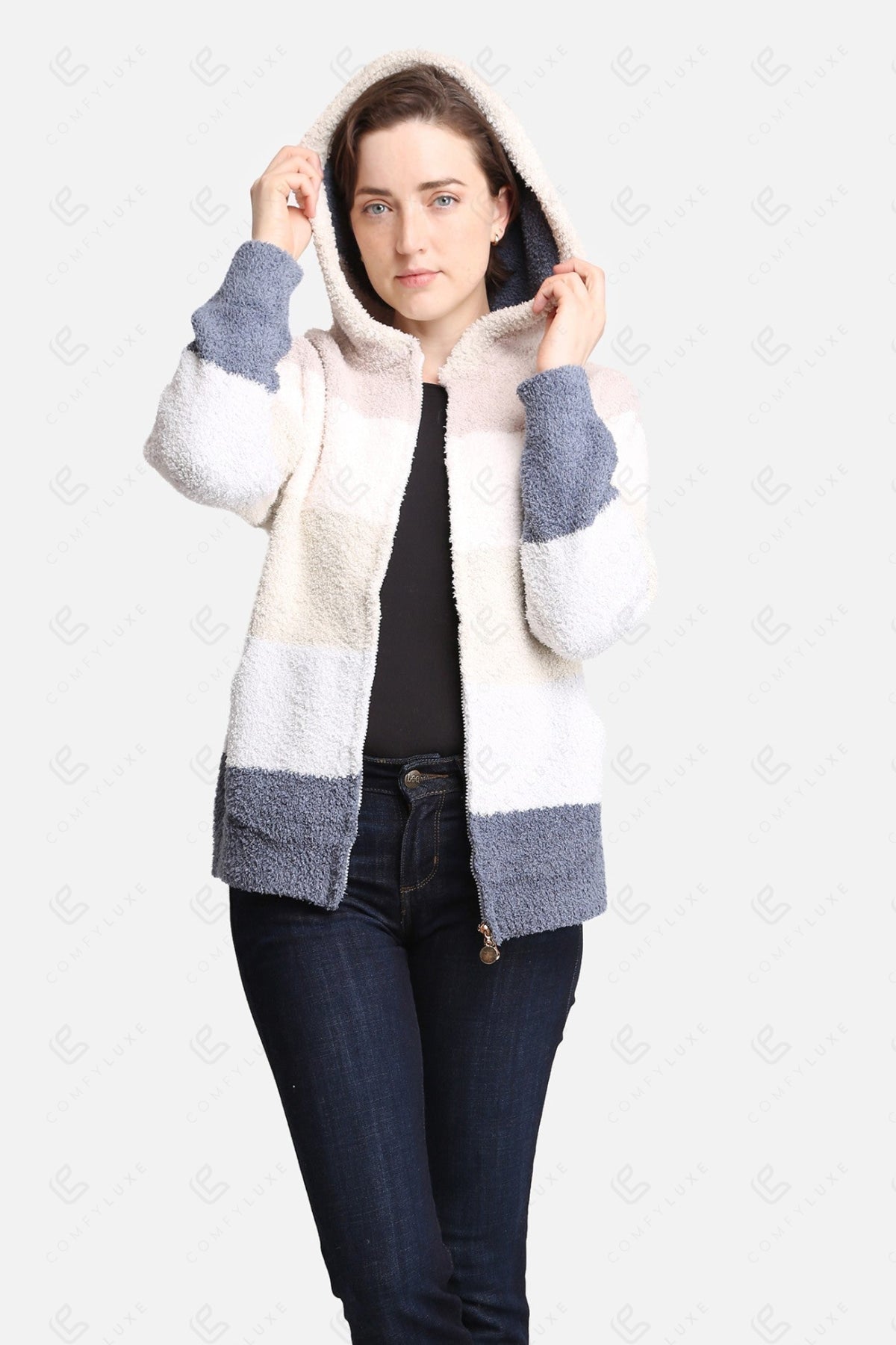 COLOR-BLOCKED PATTERN HOODIE NAVY / L/XL APPAREL