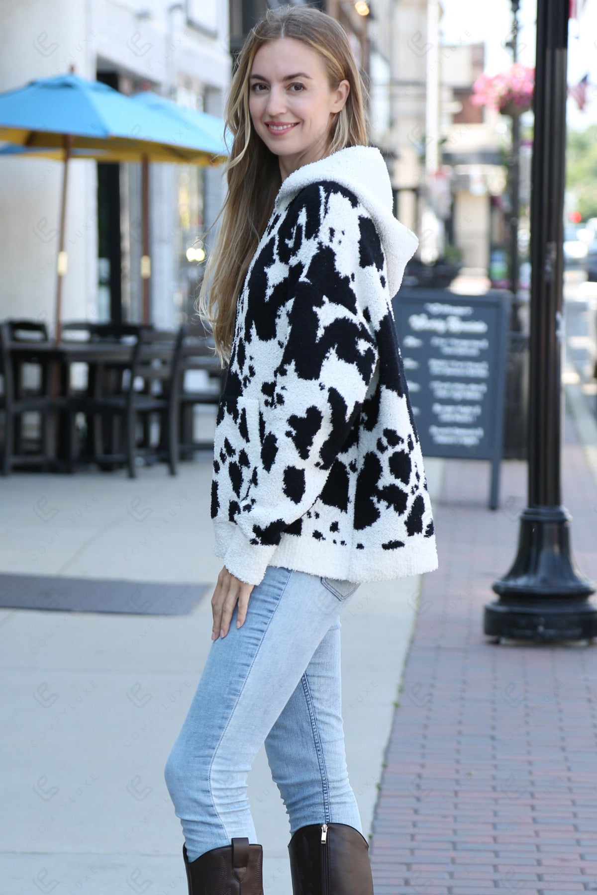 COW PATTERN HOODIE BLACK APPAREL
