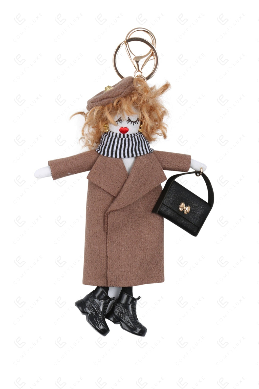 DOLL IN COAT KEYCHAIN/BAG CHARM CAMEL KEYCHAINS