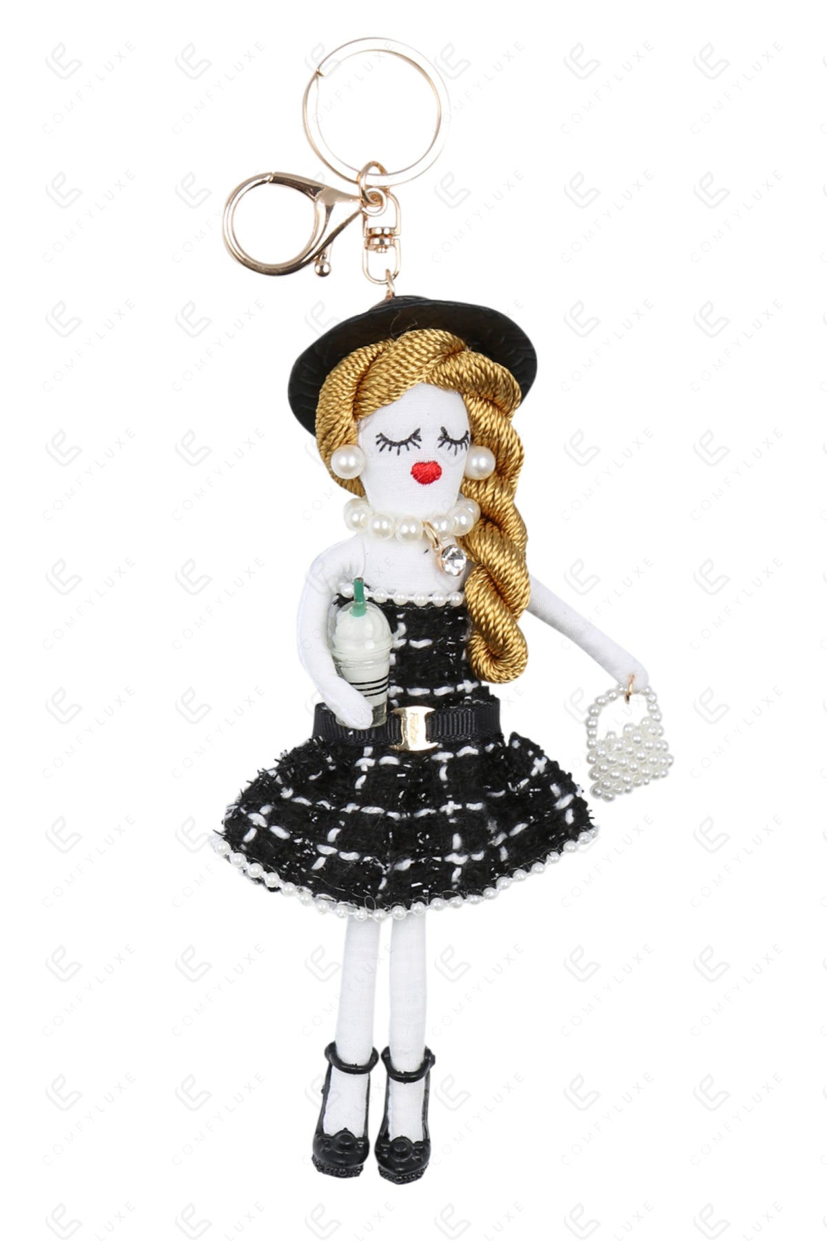 DOLL IN DRESS KEYCHAIN/BAG CHARM BLACK KEYCHAINS