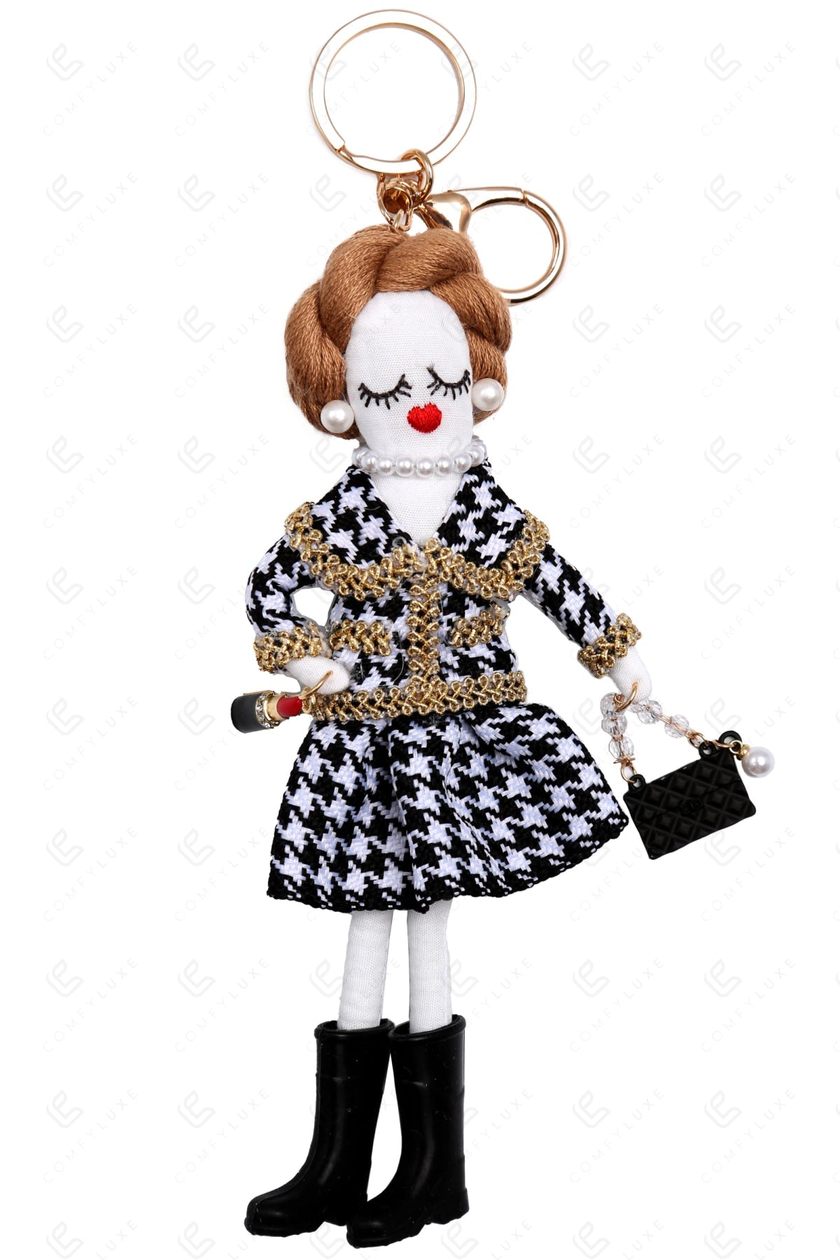DOLL IN DRESS KEYCHAIN/BAG CHARM BLACK/WHITE KEYCHAINS