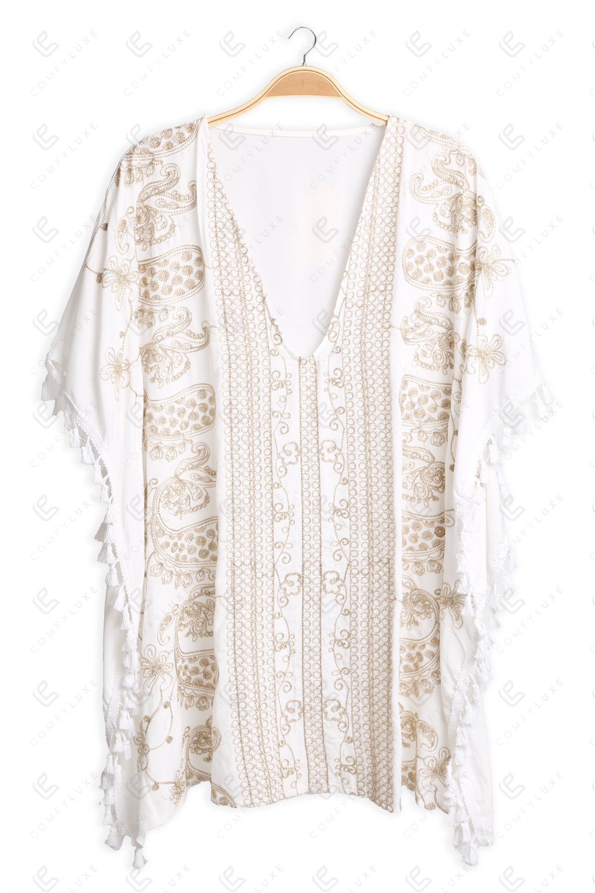PAISLEY & FLORAL PATTERN EMBROIDERED COVER-UP PONCHO APPAREL