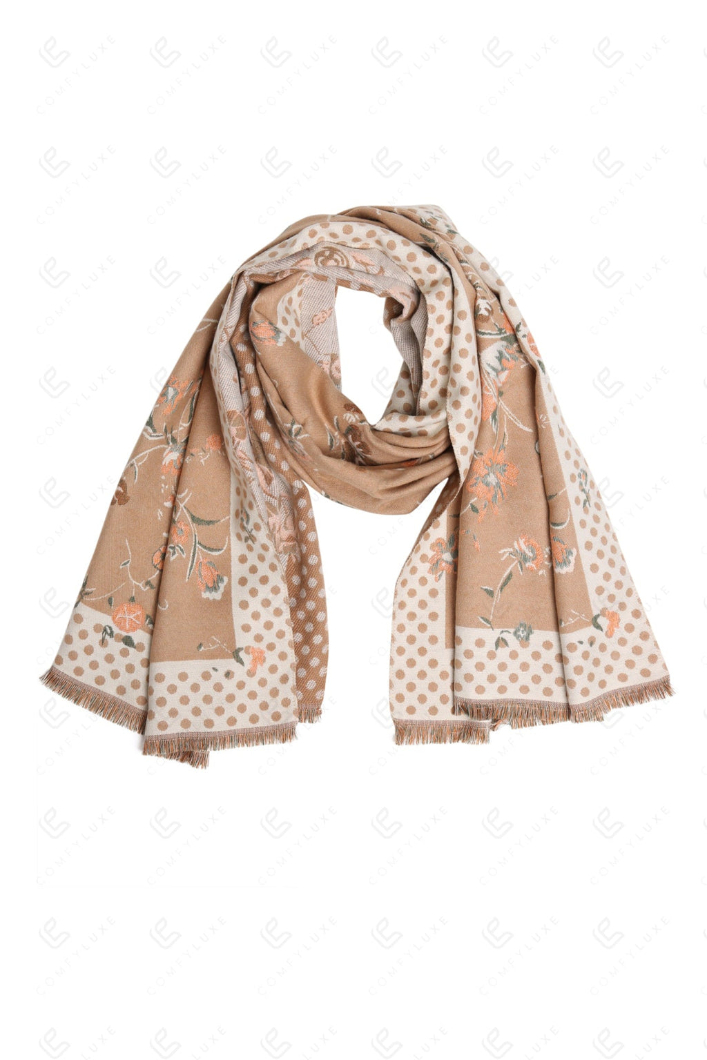 FLORAL & POLKA DOT PATTERN SCARF BEIGE SCARVES