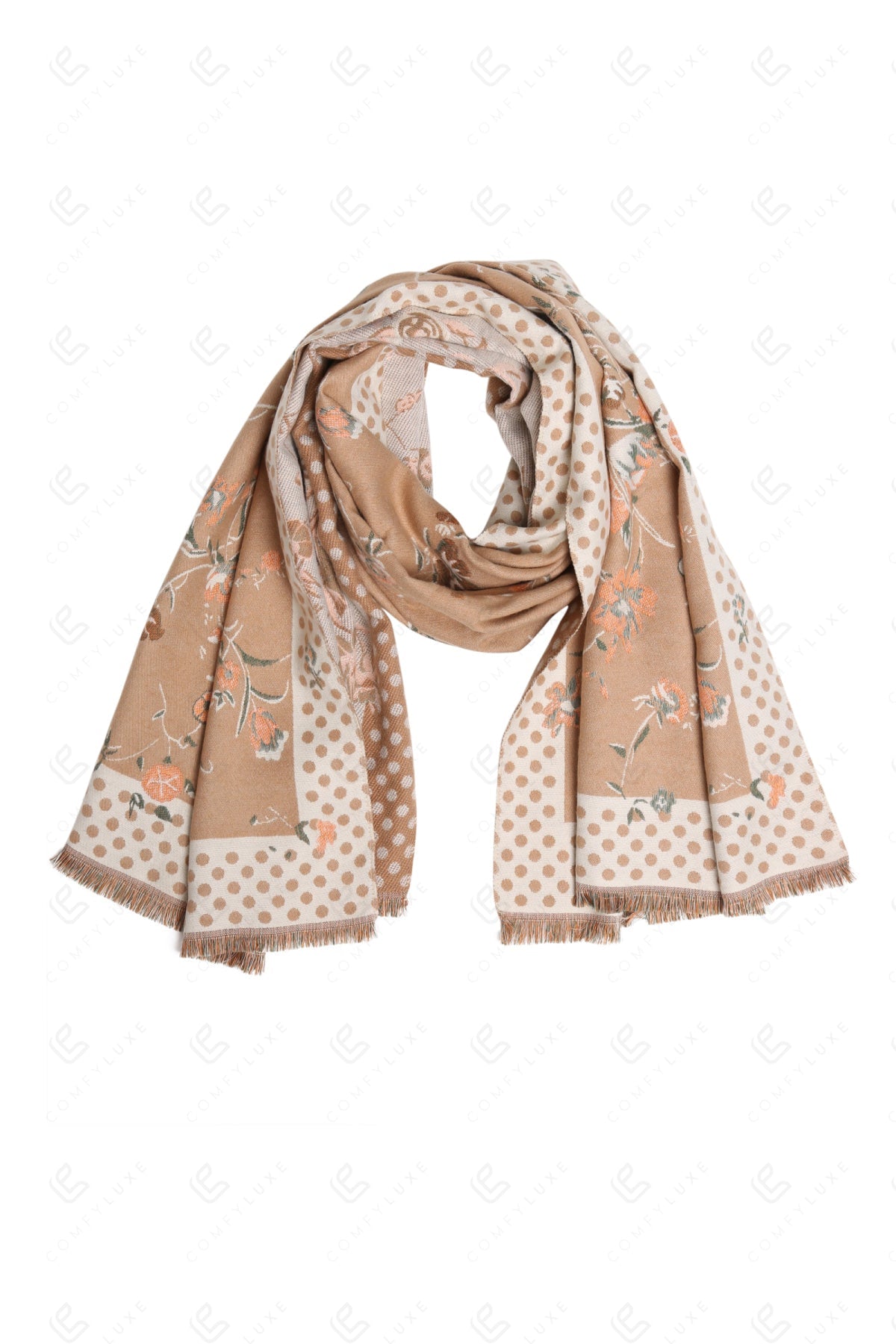 FLORAL & POLKA DOT PATTERN SCARF BEIGE SCARVES