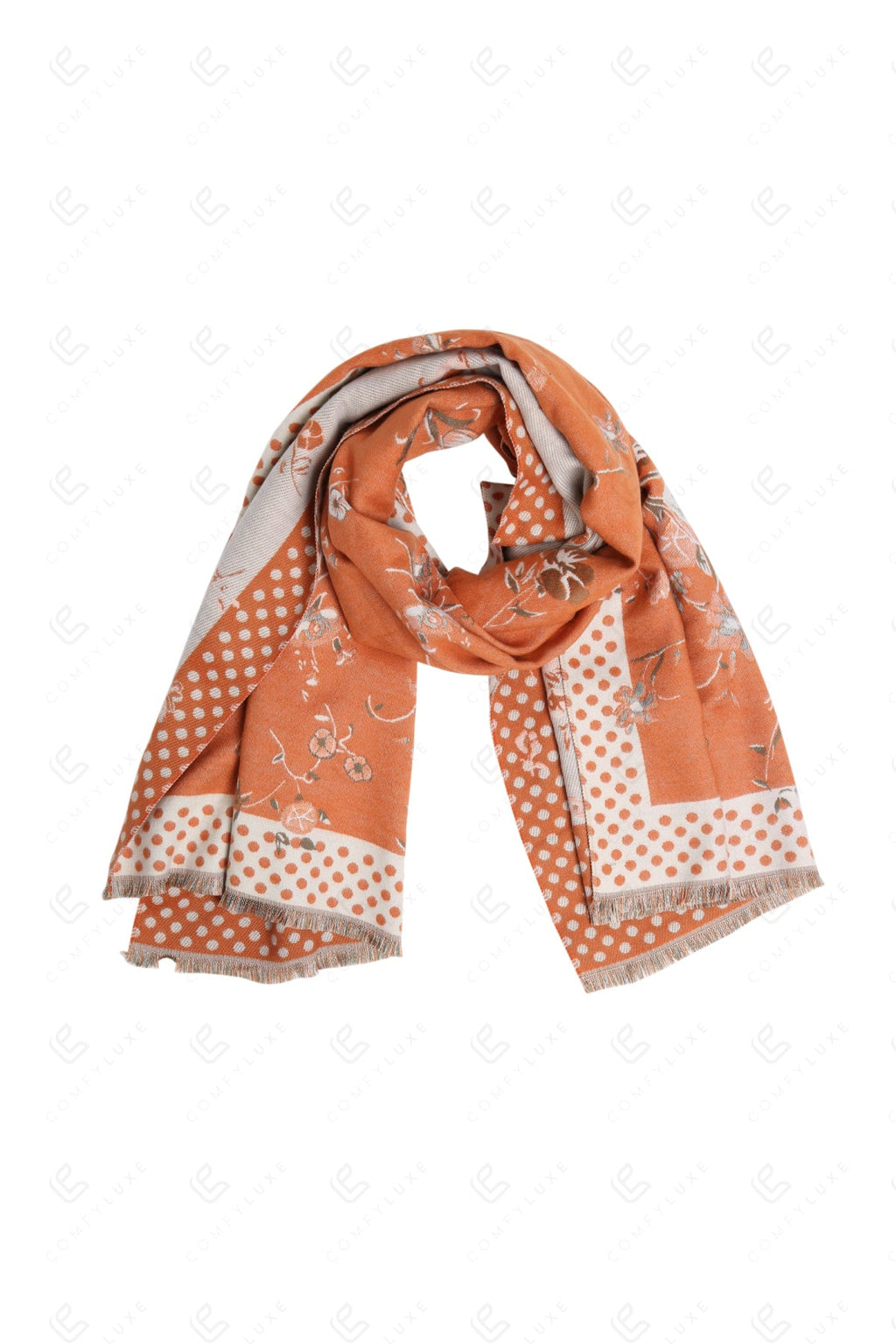 FLORAL & POLKA DOT PATTERN SCARF ORANGE SCARVES